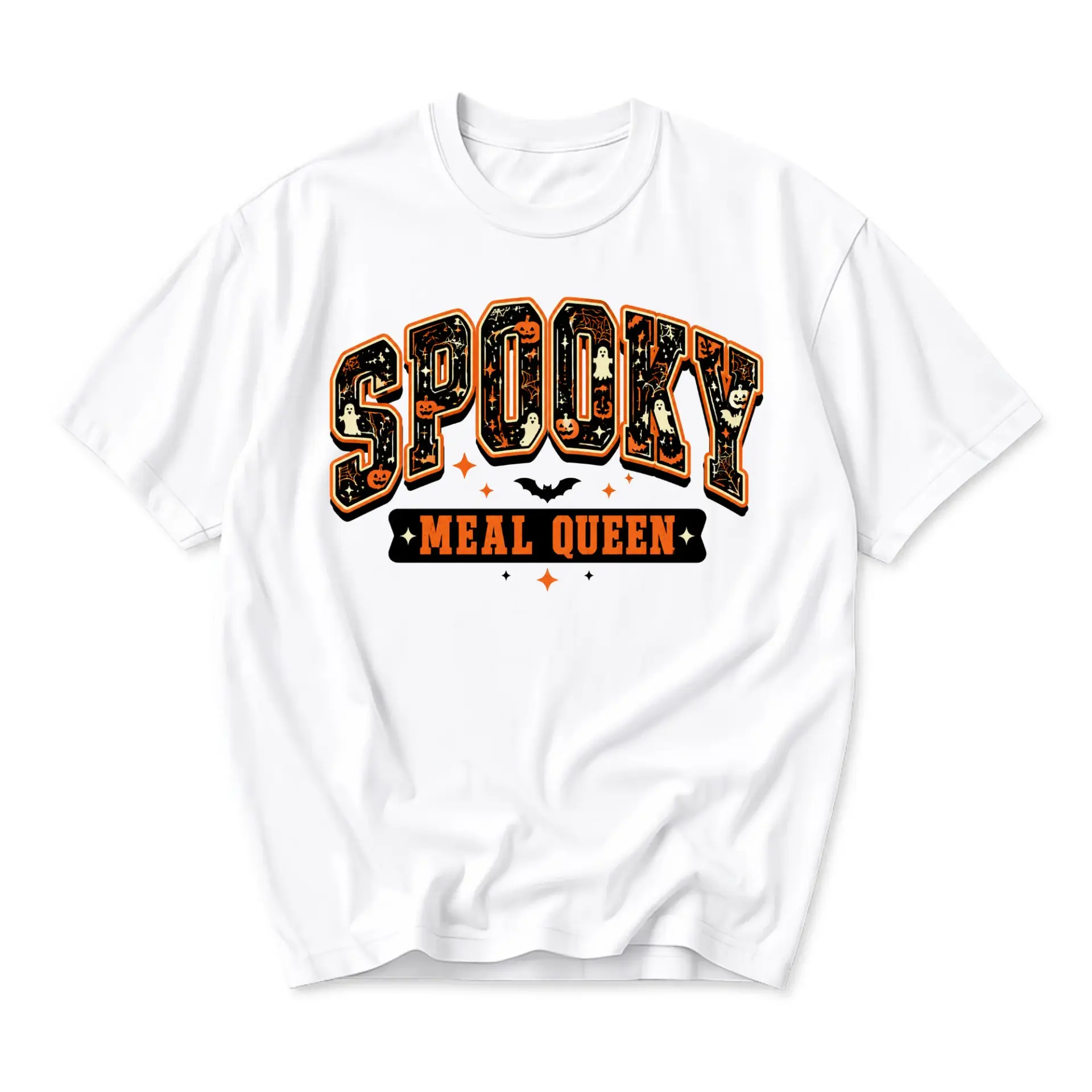Funny Shirt Spooky Meal Queen Graphic Tee Unisex Crew Neck Casual Cotton Blend Apparel for Holiday Season Festive Wear