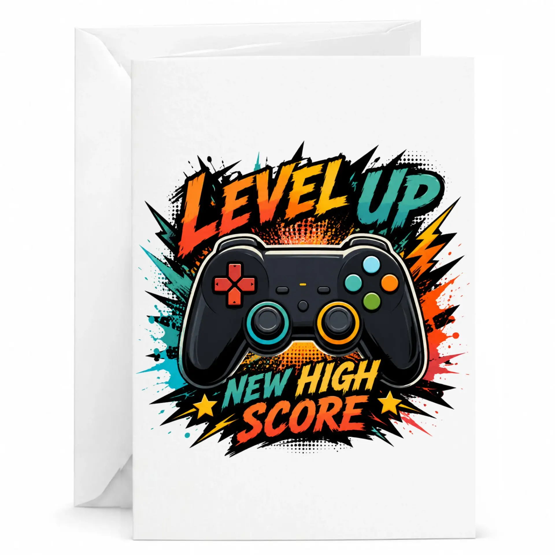 Level up Greeting Card Featuring Video Game Controller Design for Gamers and Birthday Celebrations