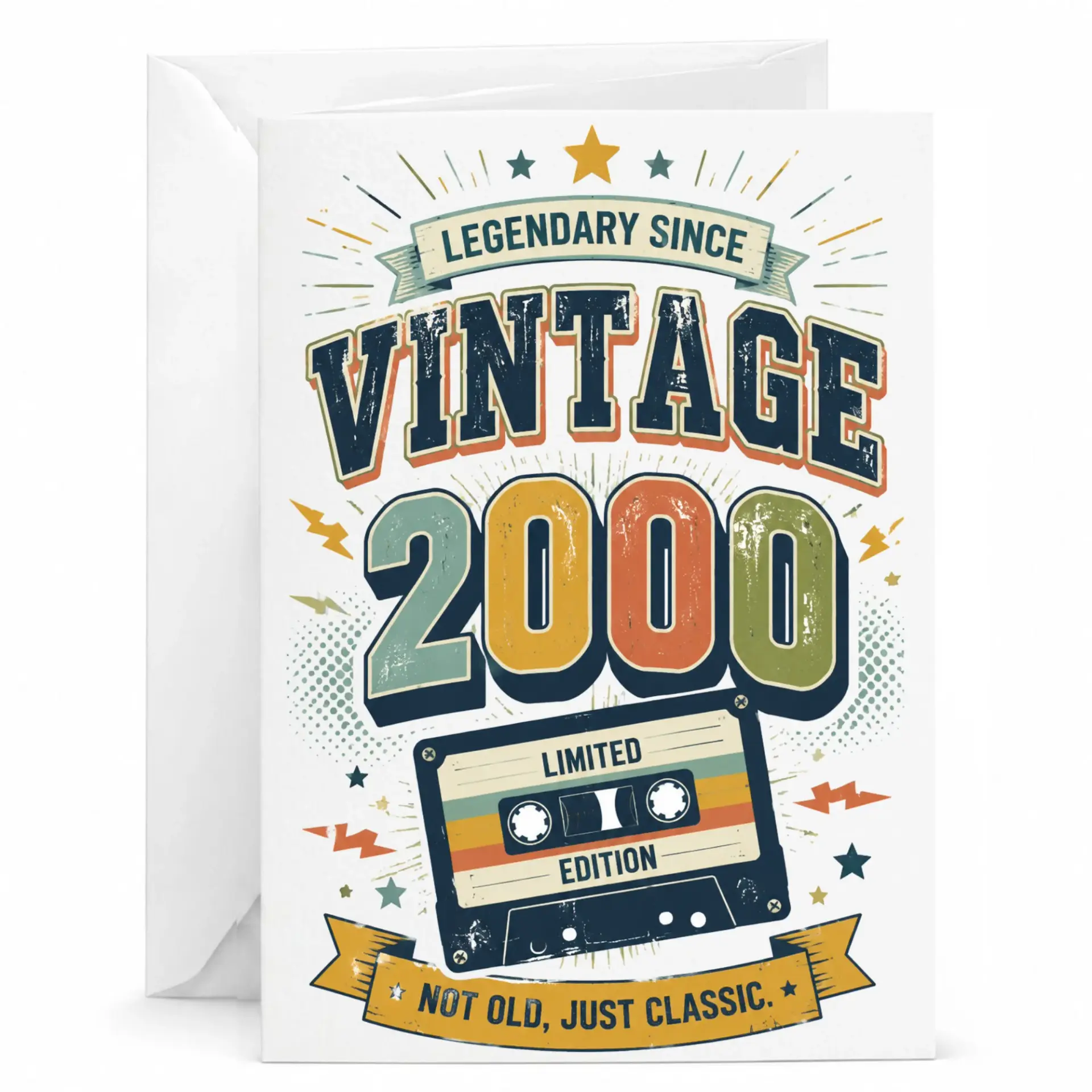 Birthday Card Legendary Since 2000 Vintage Cassette Tape Design for Milestone Celebration Greeting Card with Envelope