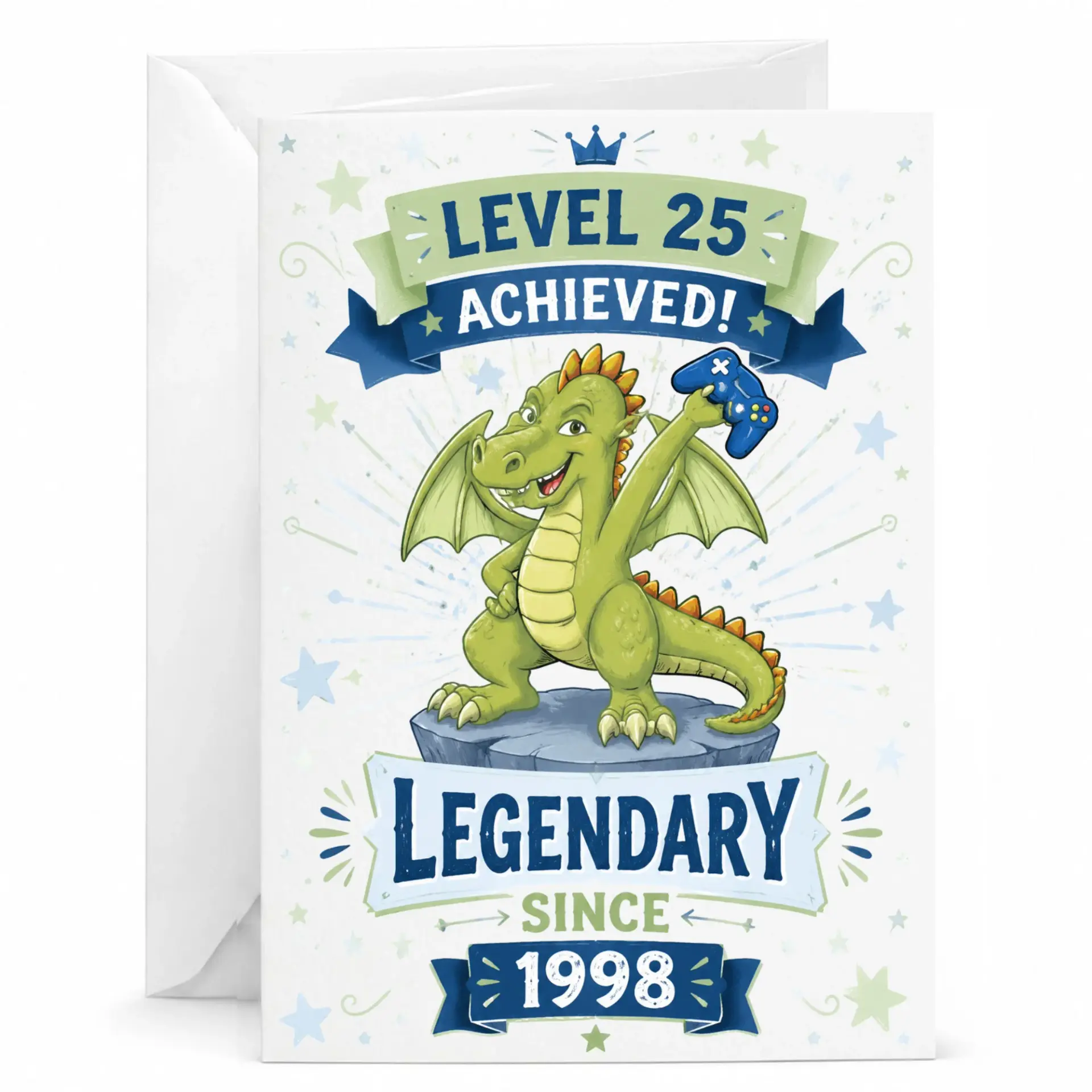 Birthday Card Level 25 Achieved Gaming Dragon Design Greeting Card for 25th Birthday Anniversary Celebration