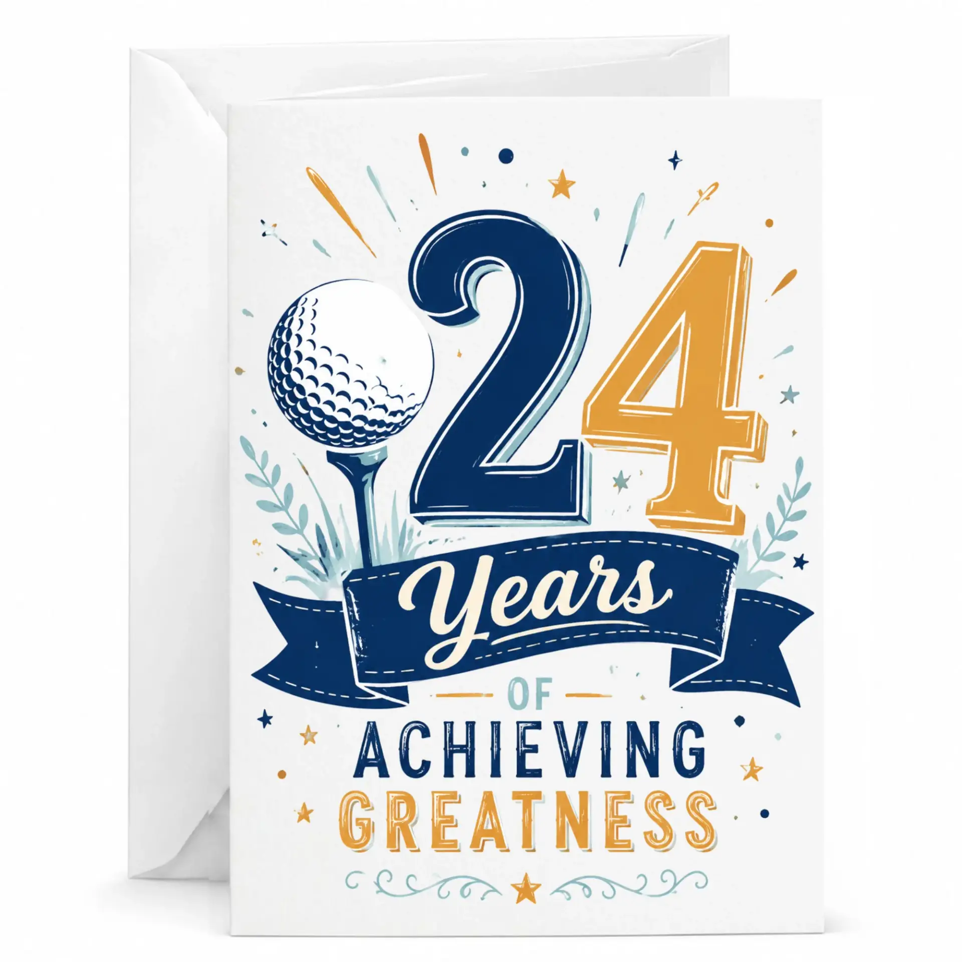 Birthday Greeting Card for Golf Lover, 24 Years of Achieving Greatness Design, Professional Cardstock Note with Envelope