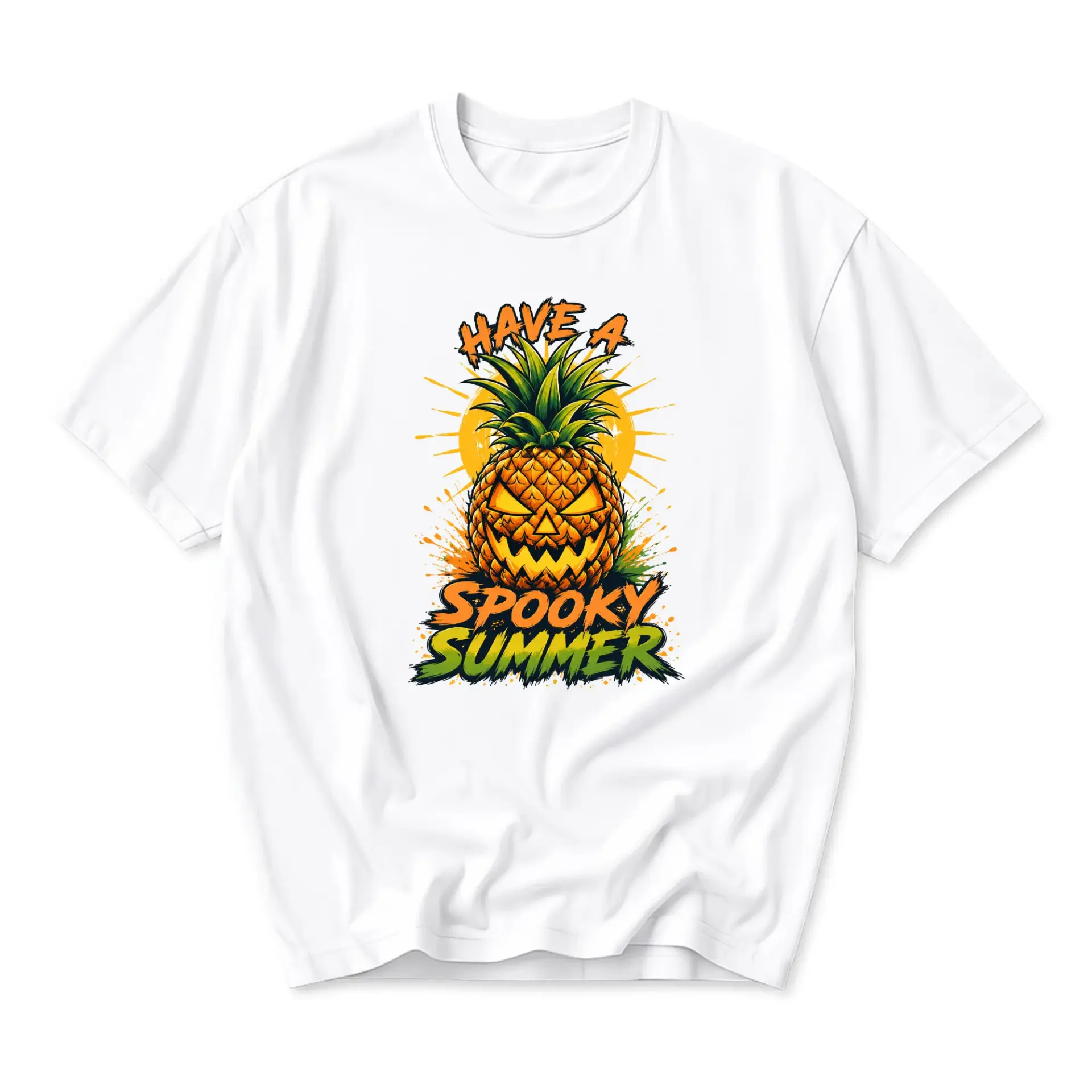 Funny Shirt Have a Spooky Summer Pineapple Graphic Tee Unisex Cotton Blend Casual Crew Neck Vacation Holiday Top