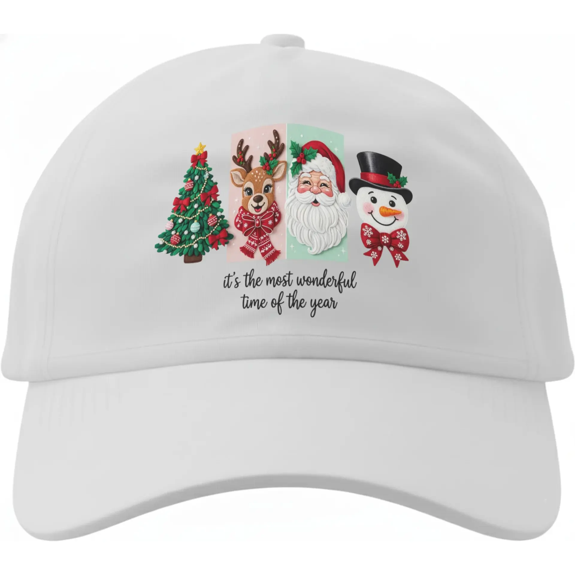 Baseball Cap Holiday Christmas Tree Reindeer Santa Snowman Graphic Hat for Festive Seasonal Apparel and Casual Wear