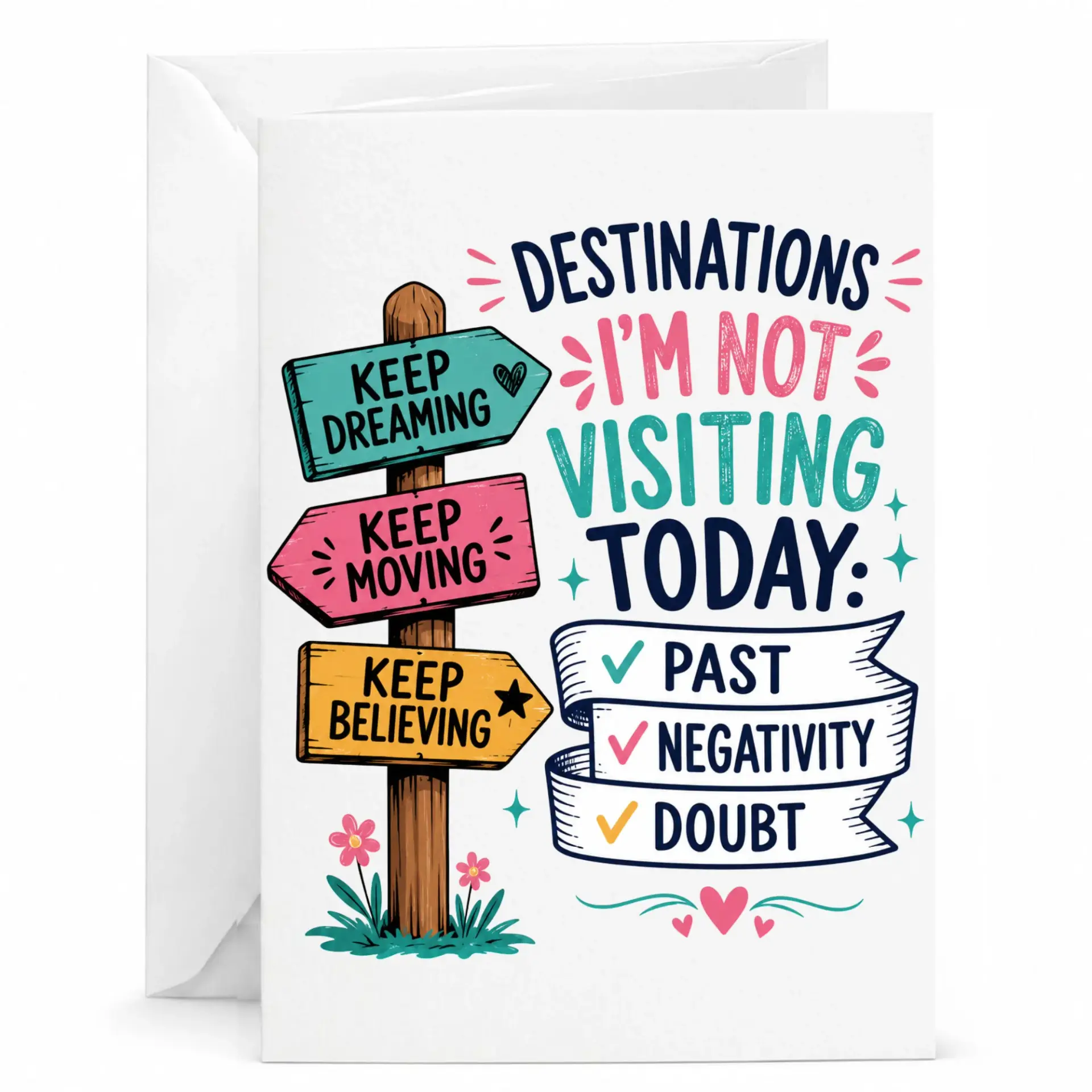 Funny Encouragement Greeting Card with Inspirational Signpost Design Positive Vibes Motivational for Friends