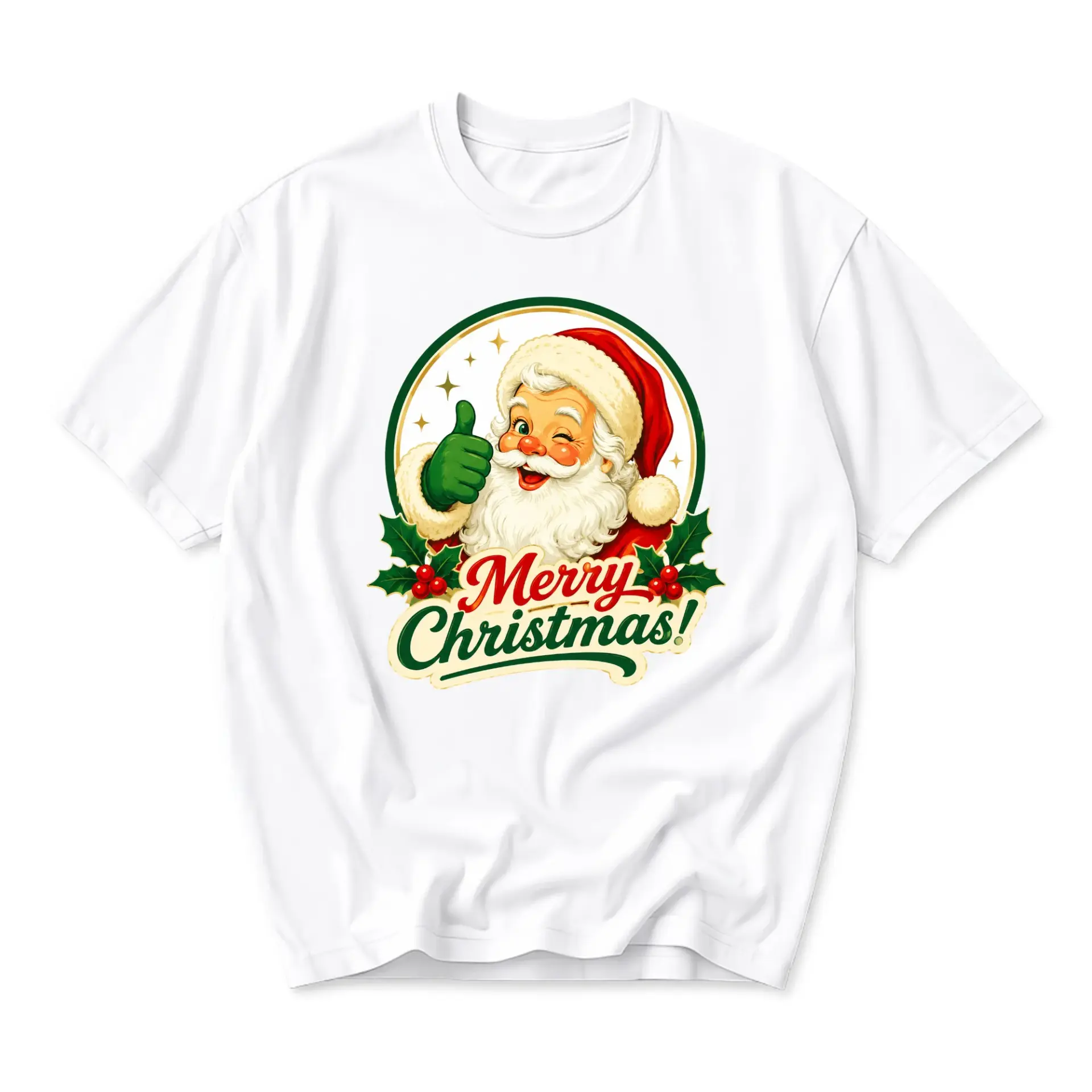 Graphic Tee Merry Christmas Santa Claus Unisex T-Shirt Seasonal Holiday Casual Top Short Sleeve Cotton Blend Shirt