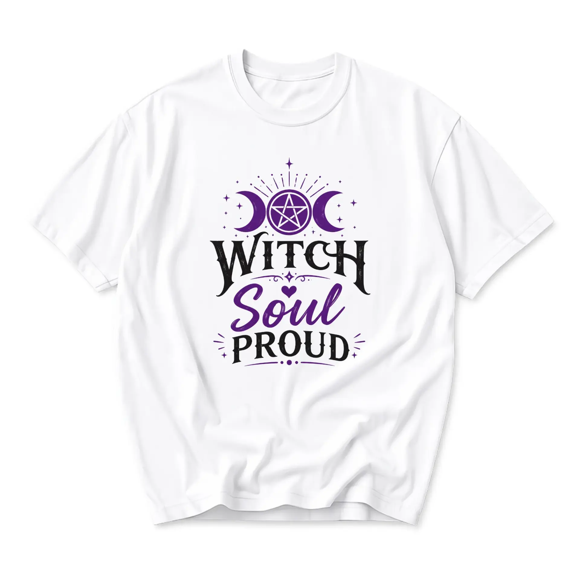 Graphic Tee Witch Soul Proud Unisex Cotton Shirt Celestial Moon Pentagram Print Casual Short Sleeve Crew Neck Top