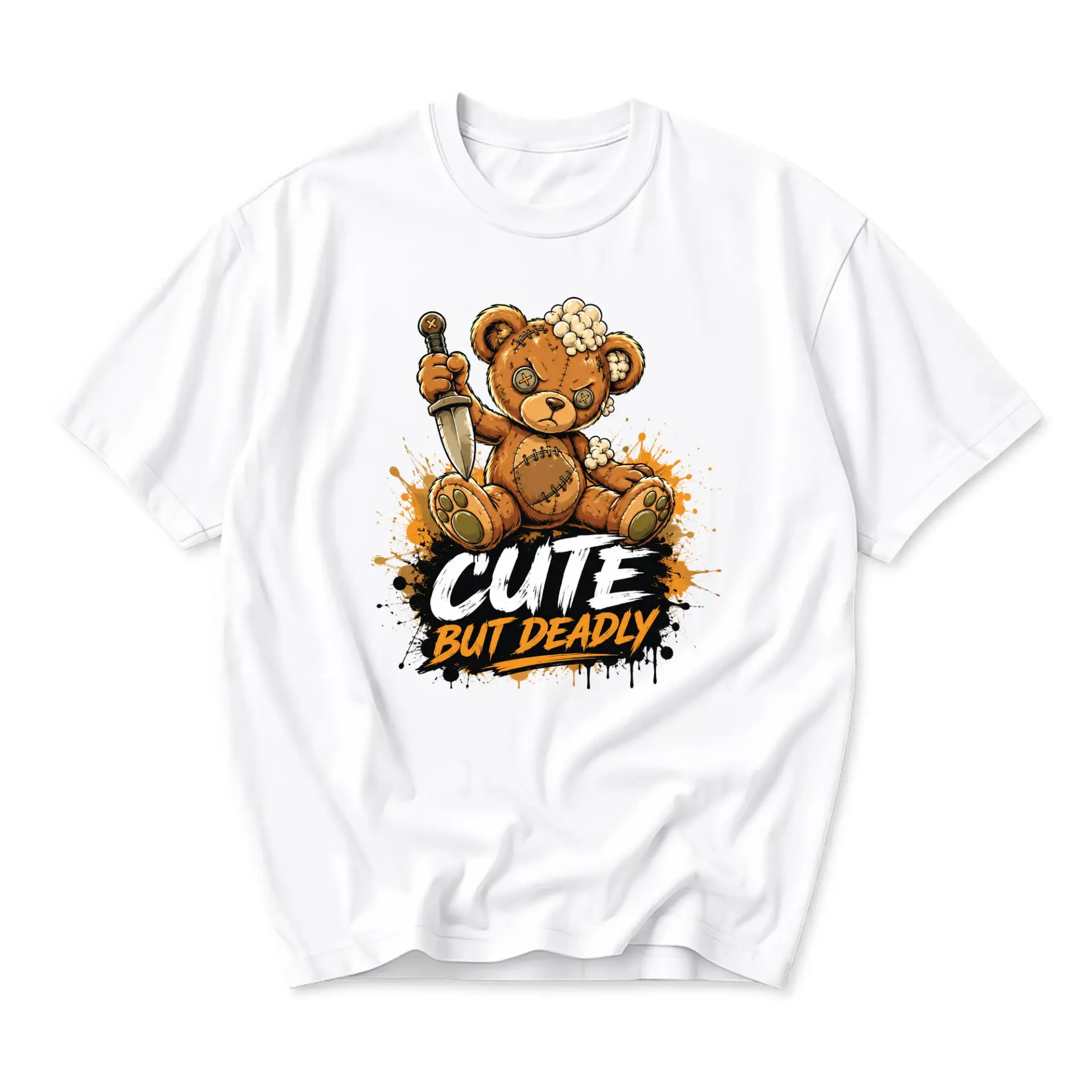 Funny Shirt Cute but Deadly Graphic Tee Unisex Casual Streetwear Soft Cotton Crew Neck Top for Men and Women White