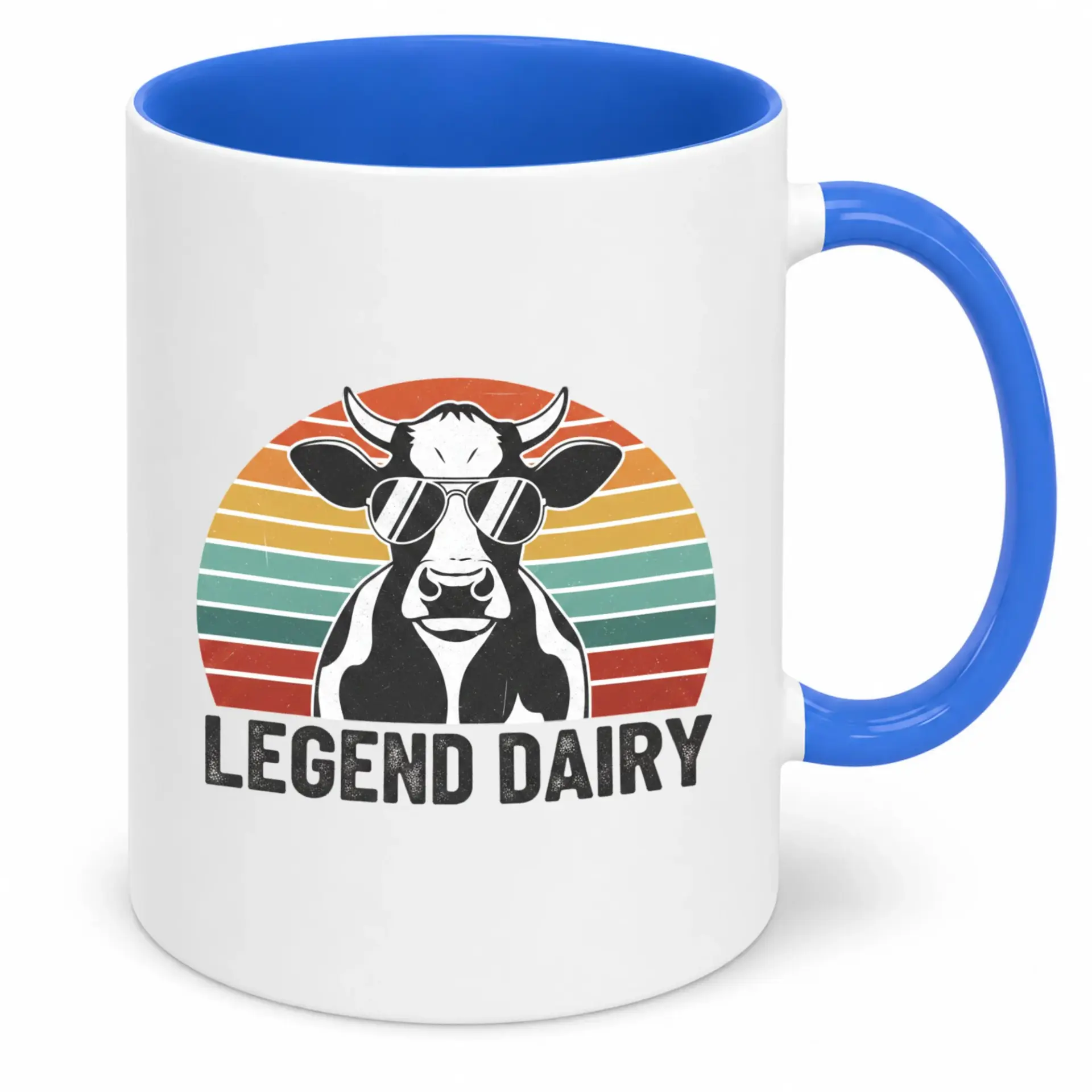 Funny Legend Dairy Ceramic Coffee Mug with Wearing Sunglasses and Retro Sunset Design Humorous Farm Animal Drinkware Gift Idea