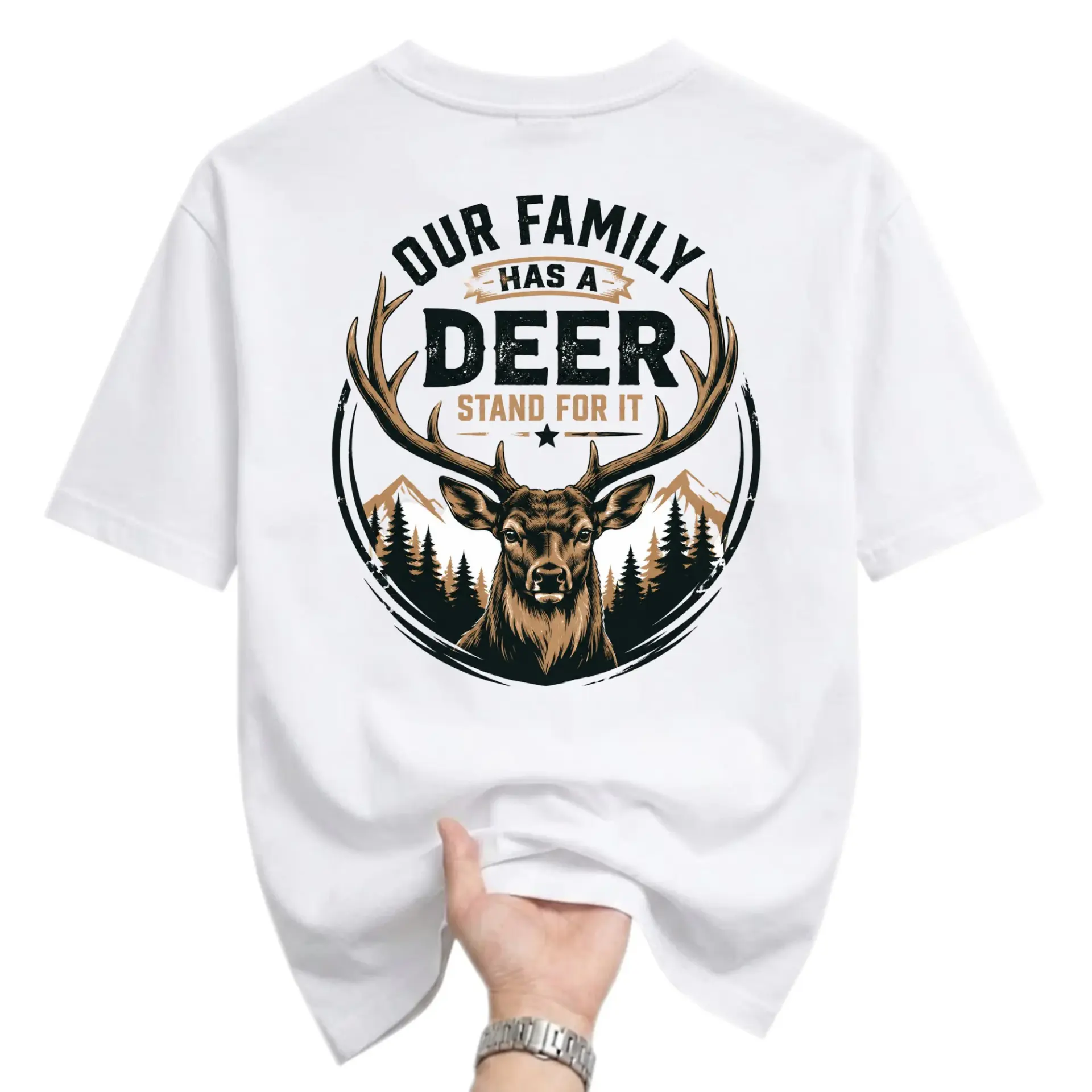 Graphic Tee Our Family Deer Stand for It Funny Wildlife Enthusiast Unisex Crew Neck Short Sleeve Shirt