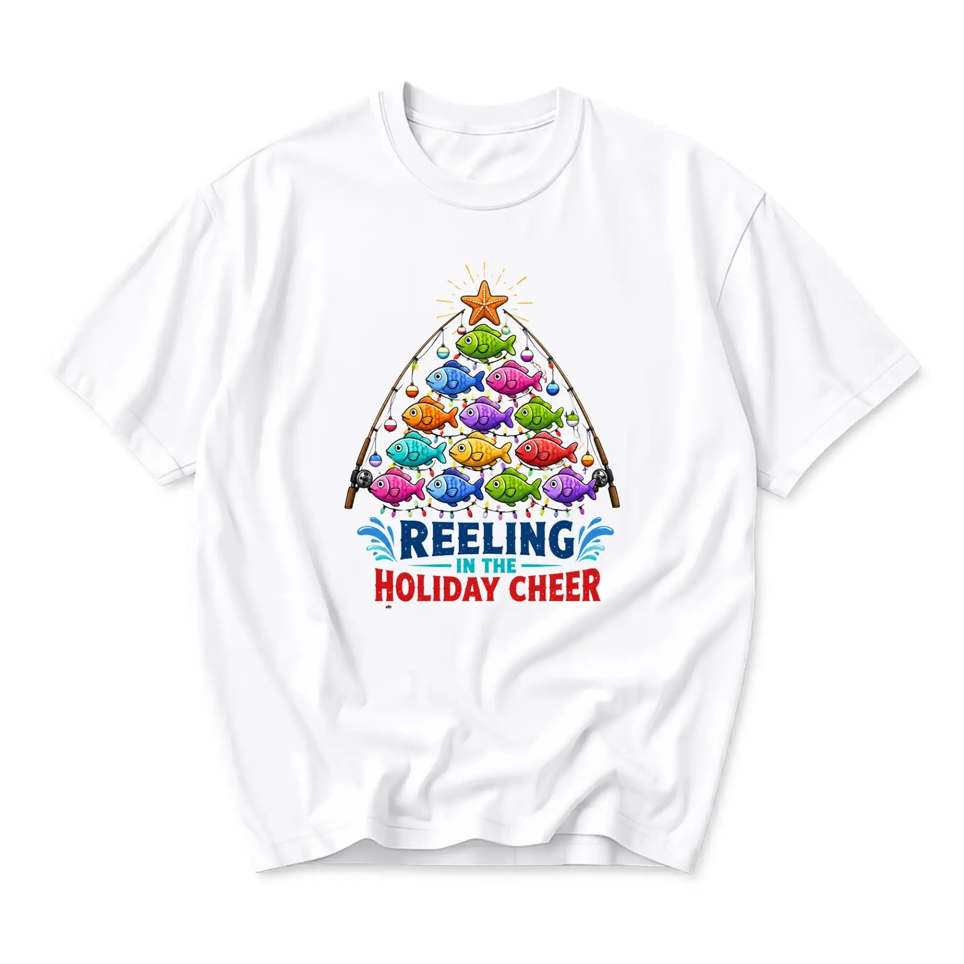 Funny Shirt Reeling in the Holiday Cheer Fishing Graphic Tee Seasonal