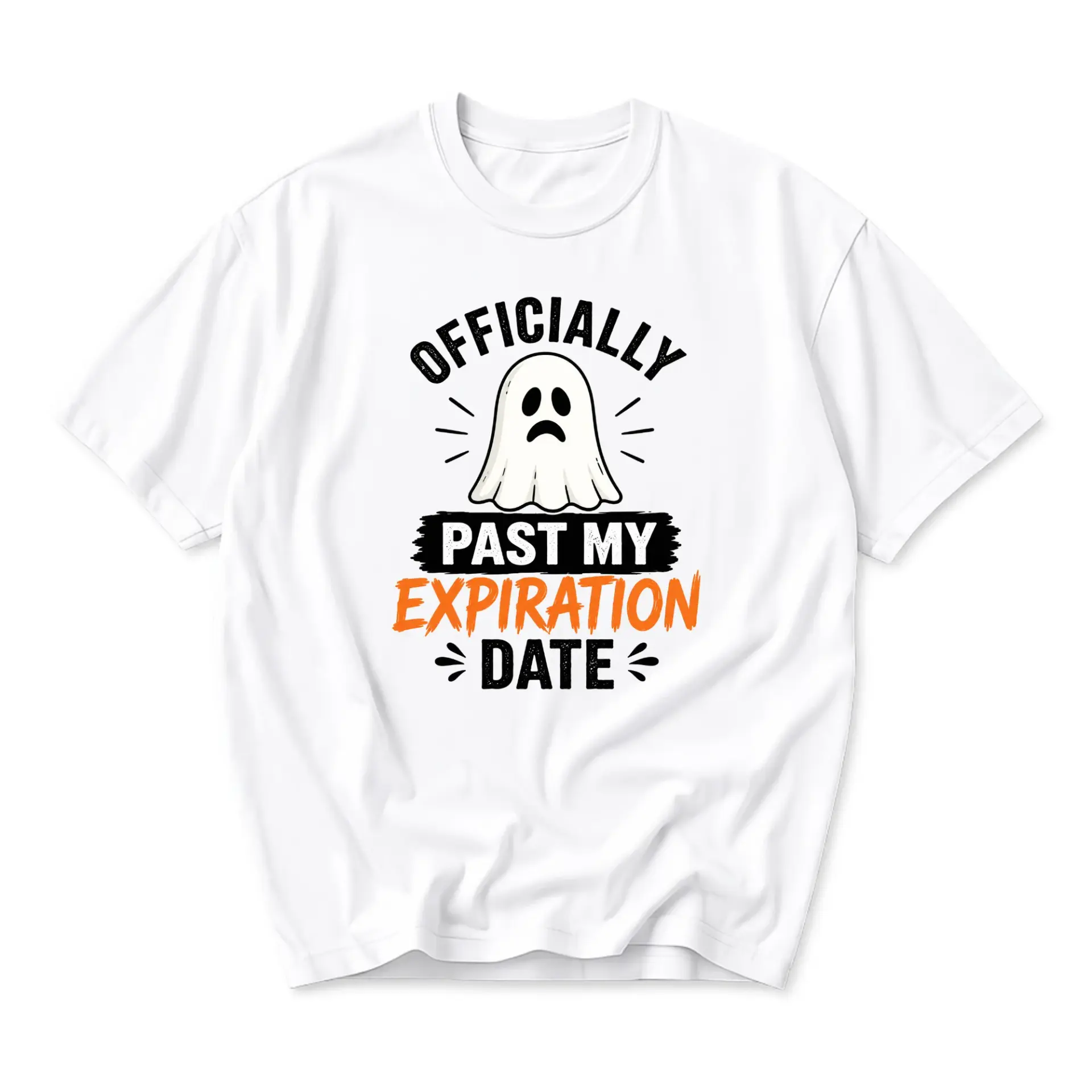 Funny Shirt Officially Past My Expiration Date Ghost Graphic Tee Unisex Casual Crew Neck Comfortable Cotton Blend