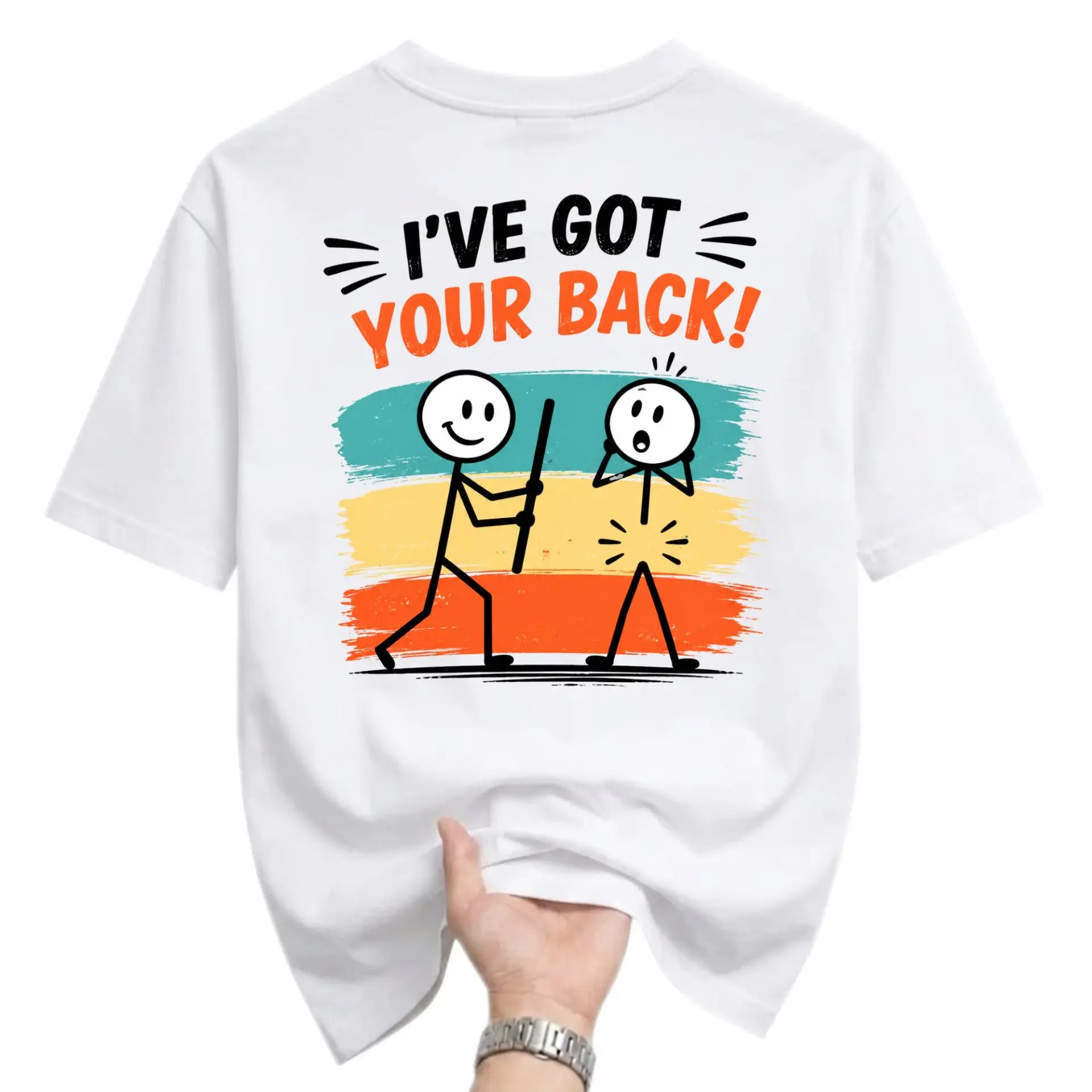 Funny Shirt I Have Got Your Back Stick Figure Graphic Tee Casual Cotton Blend Unisex Crew Neck Short Sleeve Top