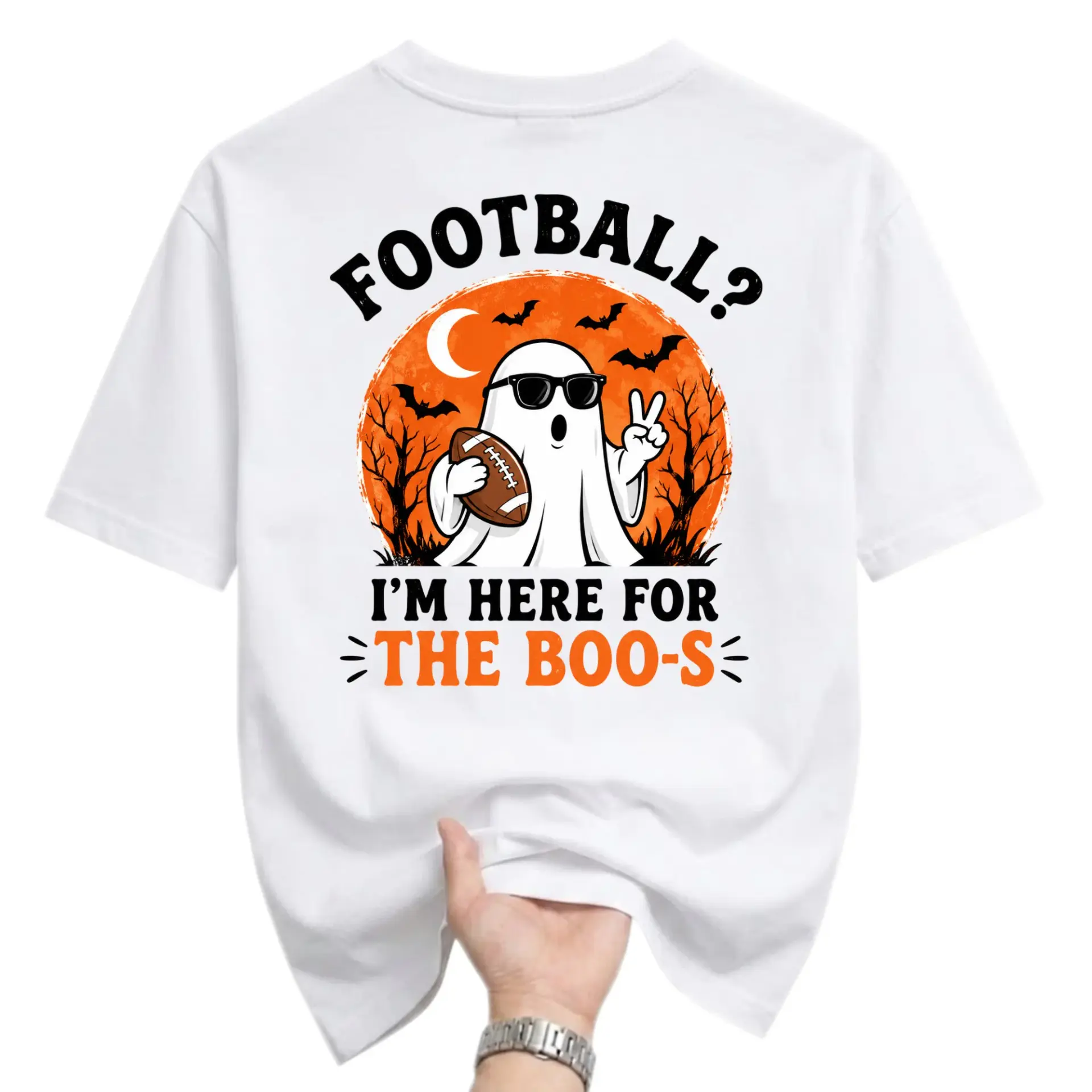 Funny Shirt Football Ghost Graphic Tee Unisex Casual Crew Neck Holiday Humor Statement Apparel for Everyday Wear