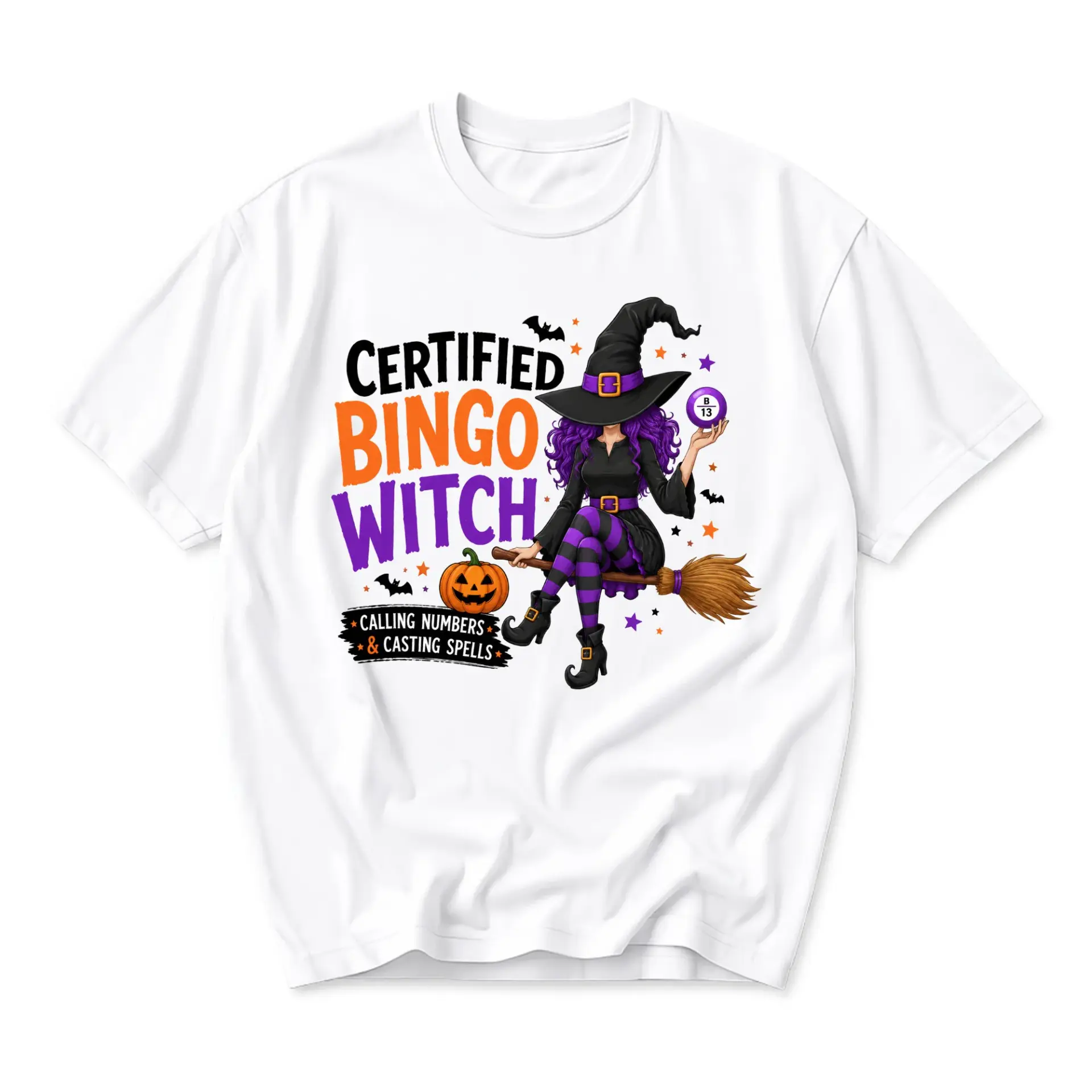 Funny Shirt Certified Bingo Witch Graphic Tee Halloween Theme Unisex Cotton Blend Casual Crew Neck Short Sleeve Top