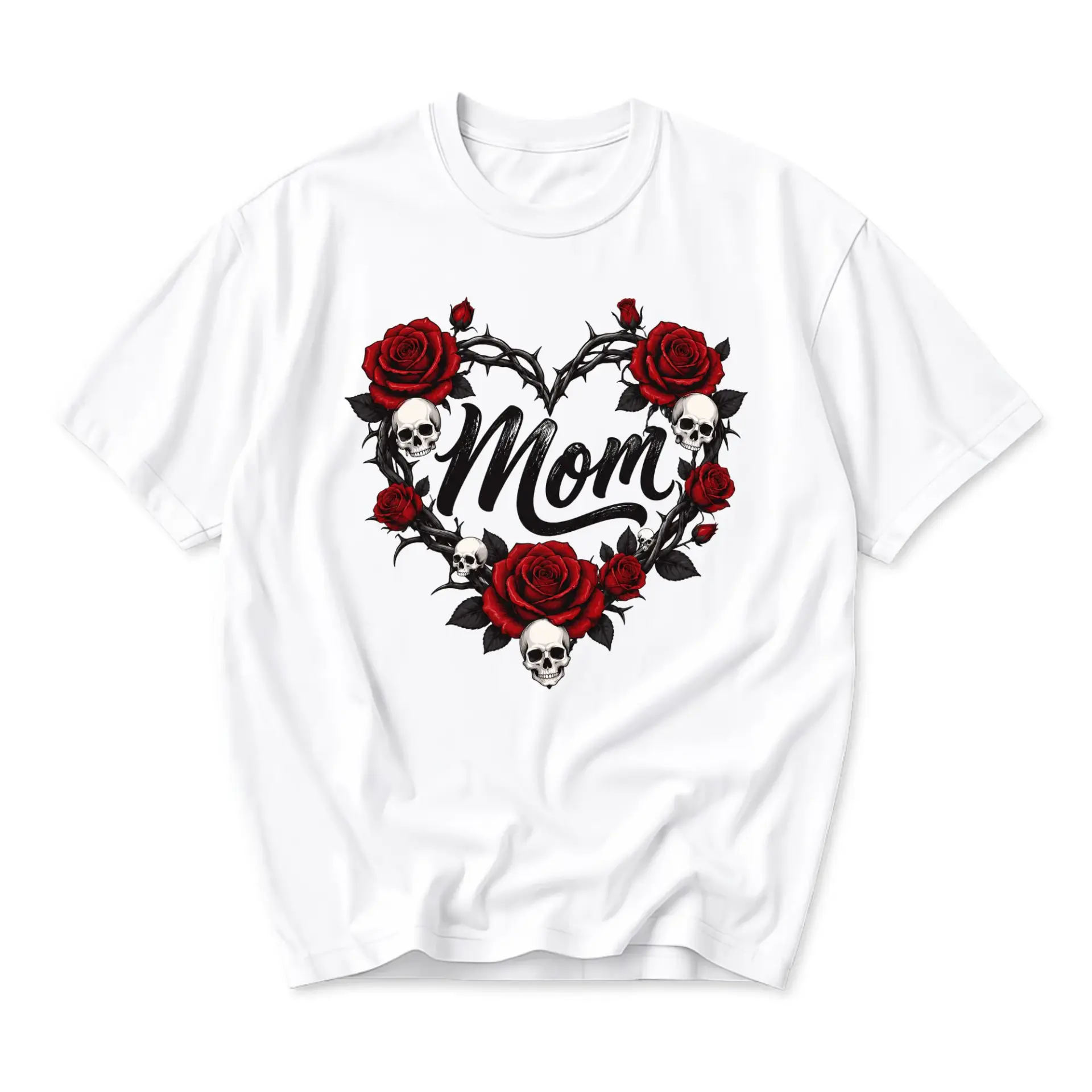 Graphic Tee Mom Floral Heart Skull Print Unisex Crew Neck Shirt for Casual Everyday Wear and Unique Gift Options