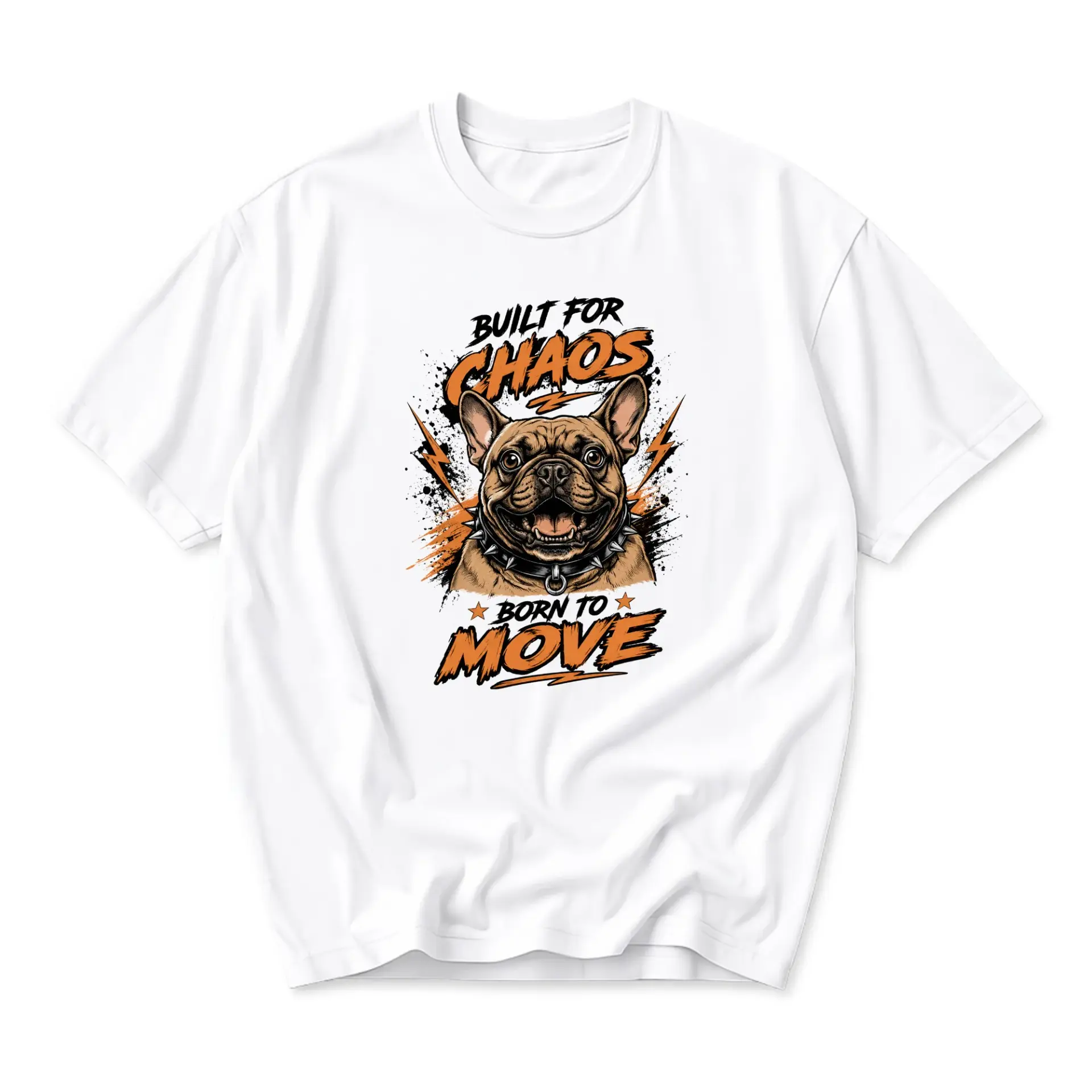 Funny Shirt Built for Chaos Born to Move Graphic Tee French Bulldog Art Unisex Crew Neck Short Sleeve Cotton Top