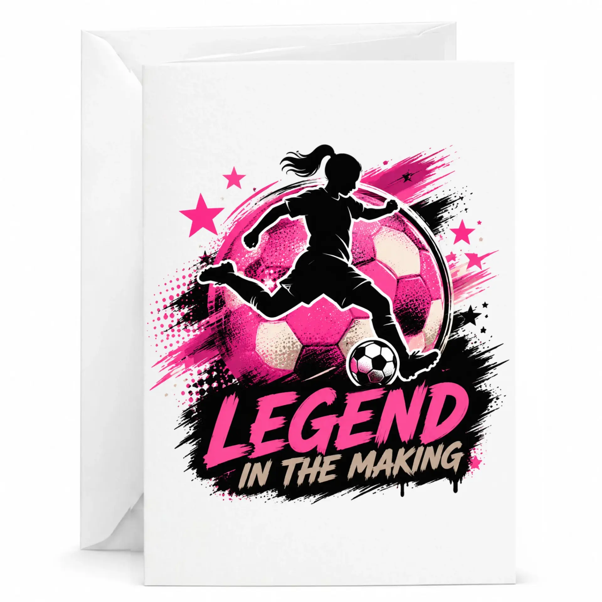 Greeting Card Legend in the Making Soccer Player Silhouette Design Premium Heavyweight Stationery for Athletes