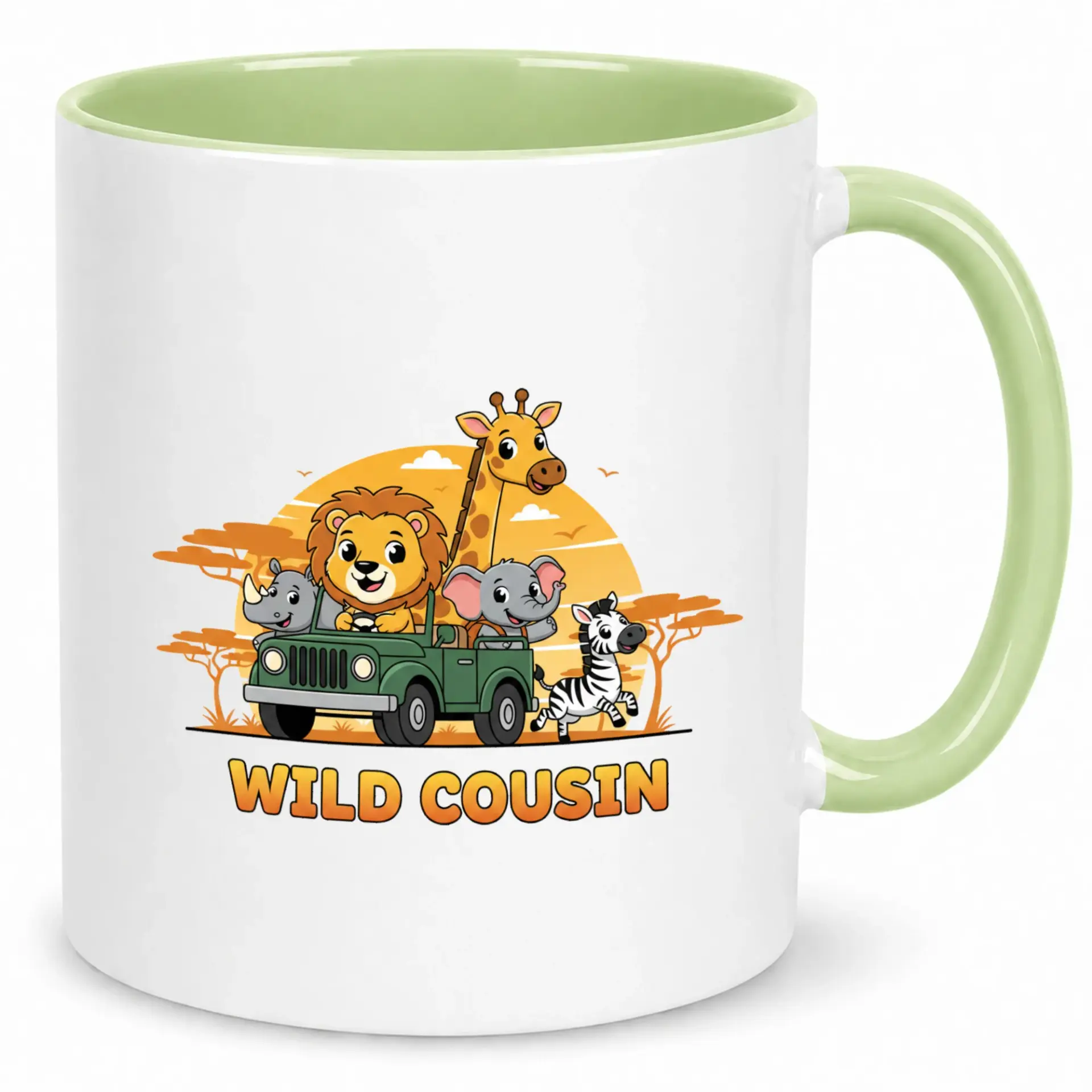 Funny Safari Animals Adventure Coffee Mug - Wild Cousin Themed Ceramic Mug for Beverage Enjoyment and Gift Giving