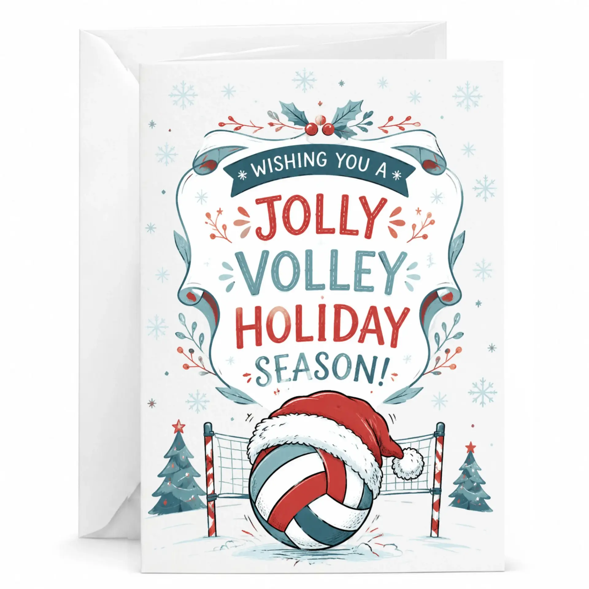 Greeting Card Jolly Volley Holiday Season Featuring Festive Volleyball Graphics for Sports Enthusiasts During Winter