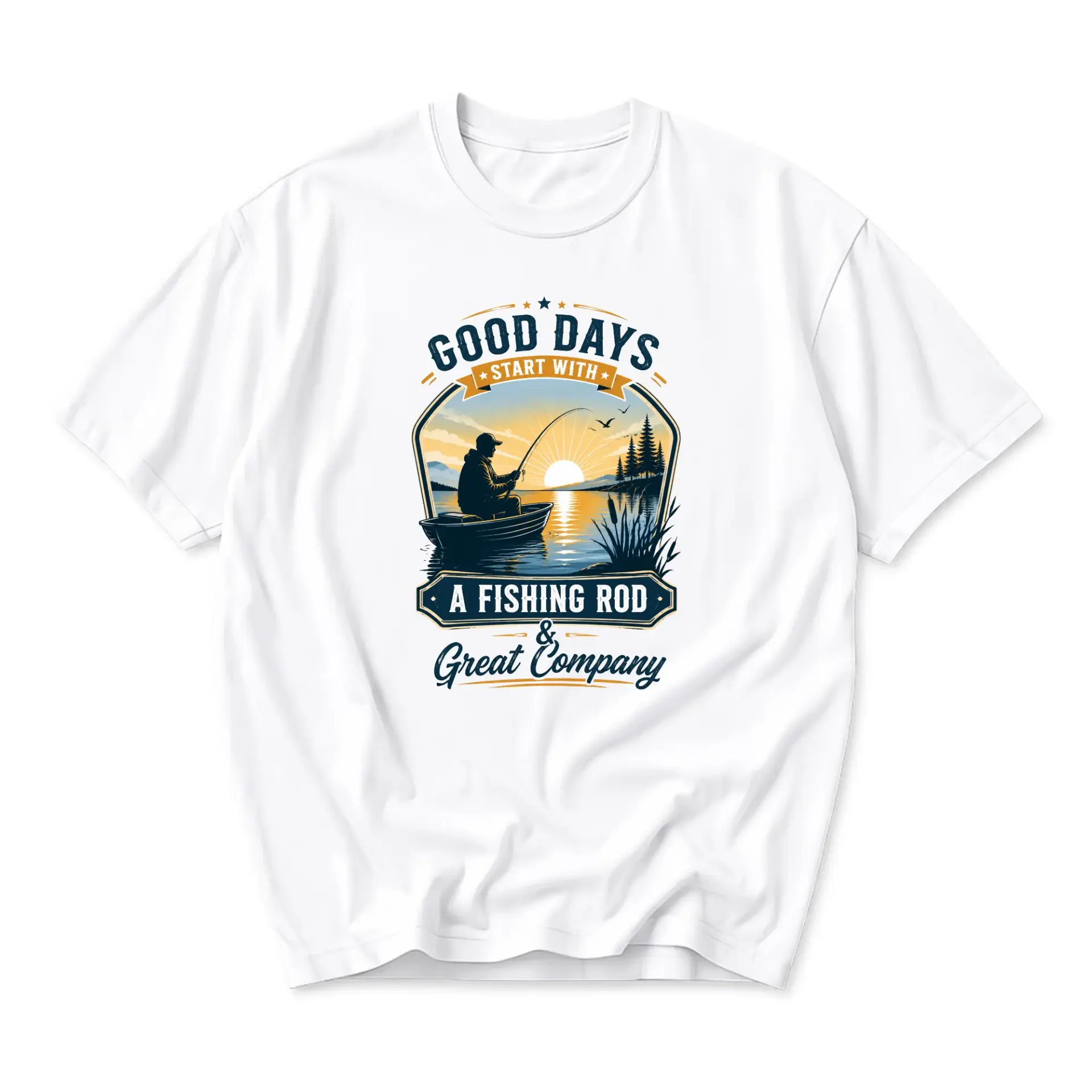 Graphic Tee Good Days Start with a Fishing Rod and Great Company Unisex Crew Neck Short Sleeve Casual Outdoor Shirt