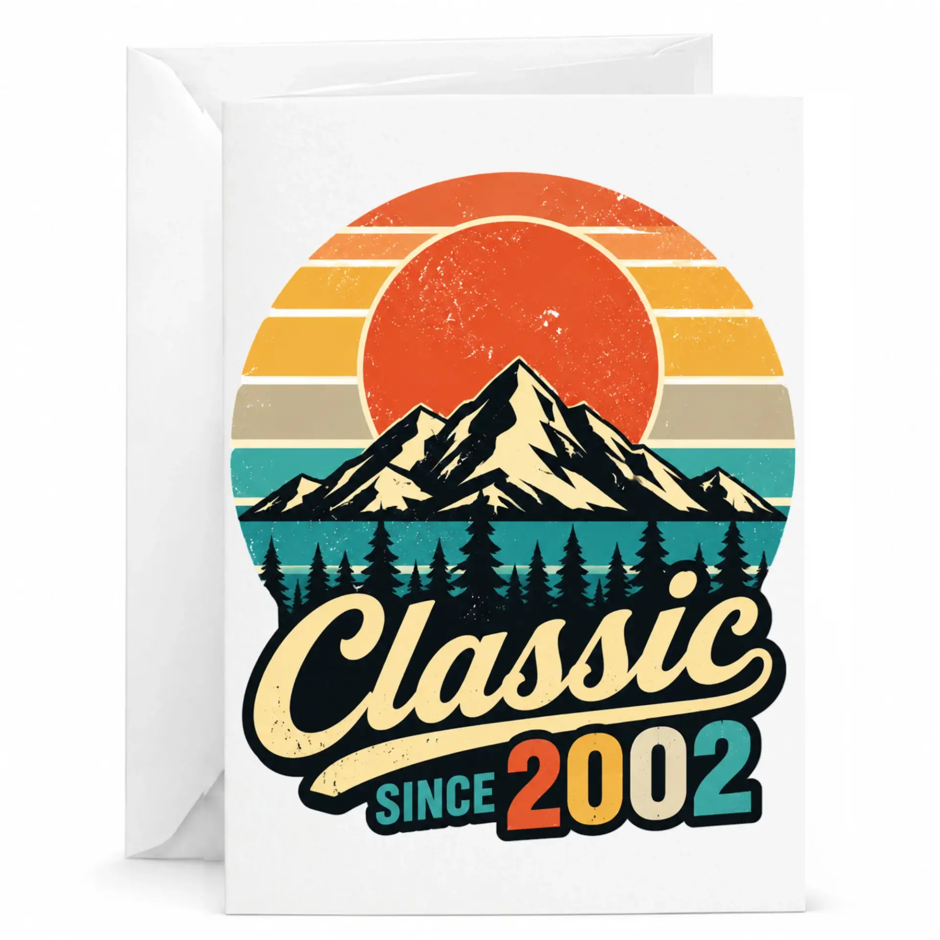 Birthday Card Classic Since 2002 Retro Vintage Mountain Sunset Design Greeting Card for Milestone Celebrations