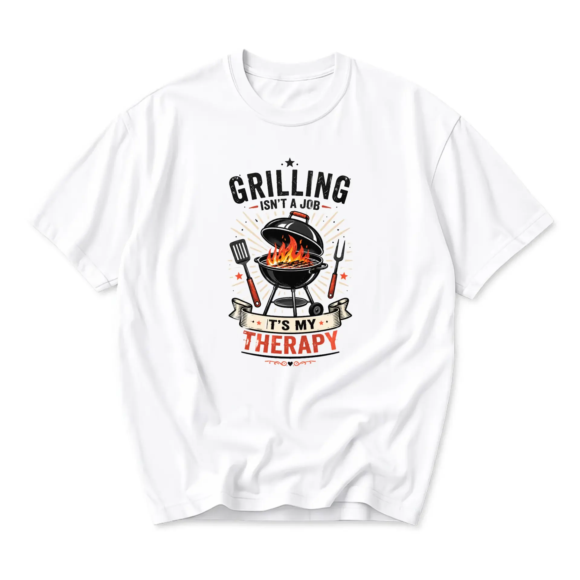 Funny Shirt Grilling Isn't a Job It's My Therapy Unisex Graphic Printed T-Shirt Casual Everyday Apparel Gift Idea