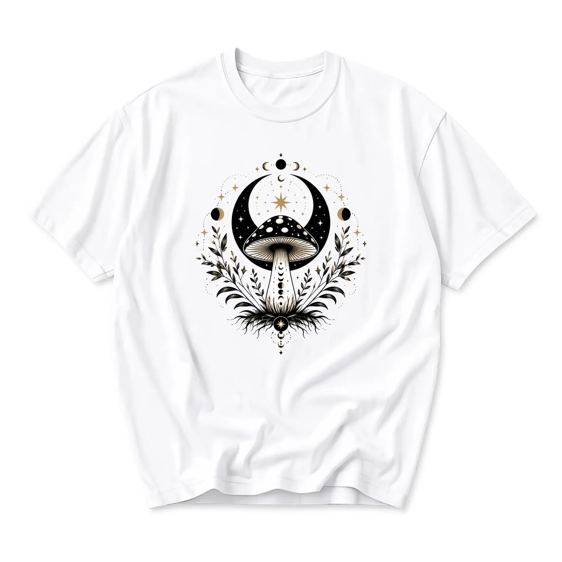 T-shirt Celestial Mushroom Graphic Tee Botanical Moon Phases Print Unisex Crew Neck Casual Everyday Short Sleeve Top
