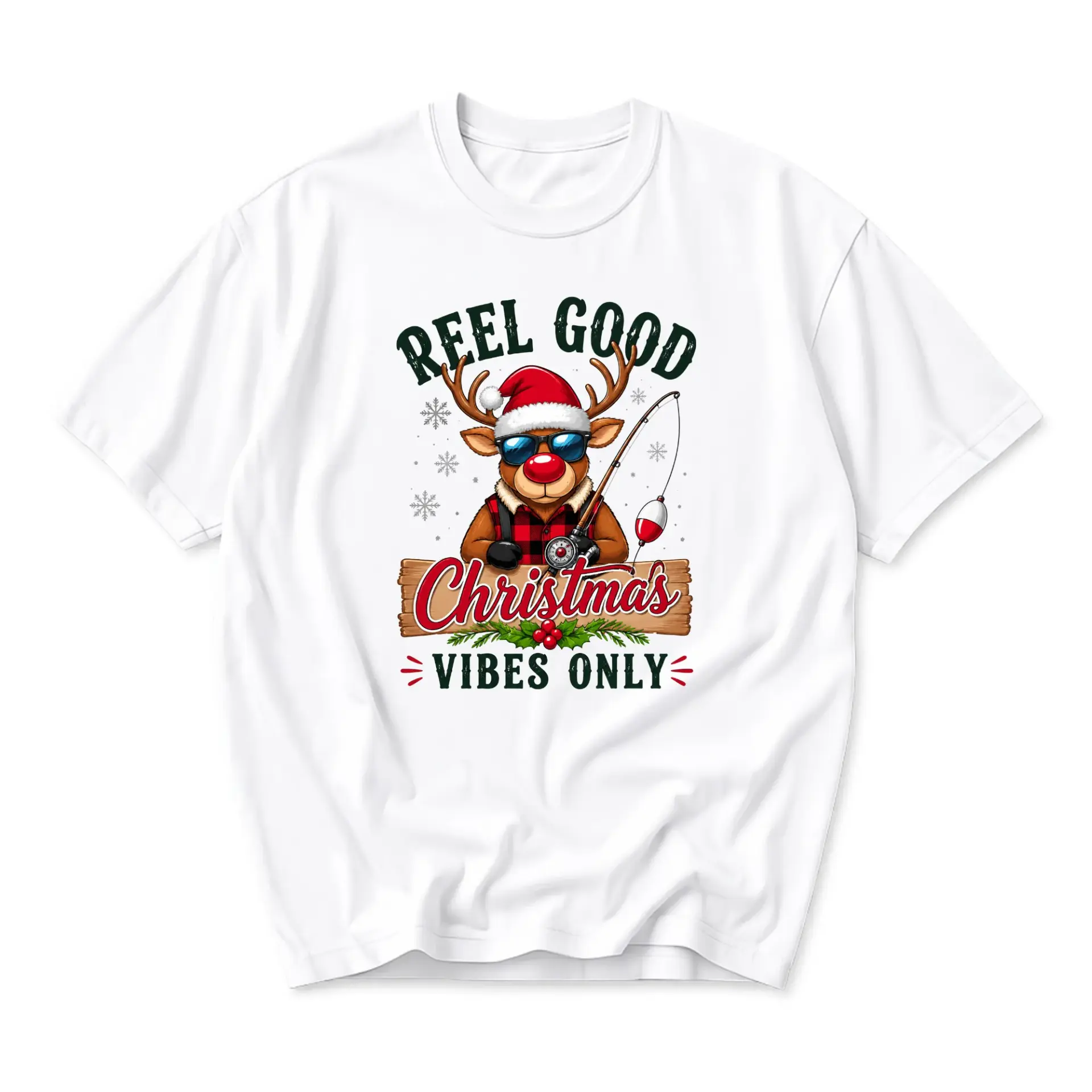 Graphic Tee Reel Good Christmas Only Reindeer Fishing Unisex T-Shirt Seasonal Holiday Crew Neck Apparel