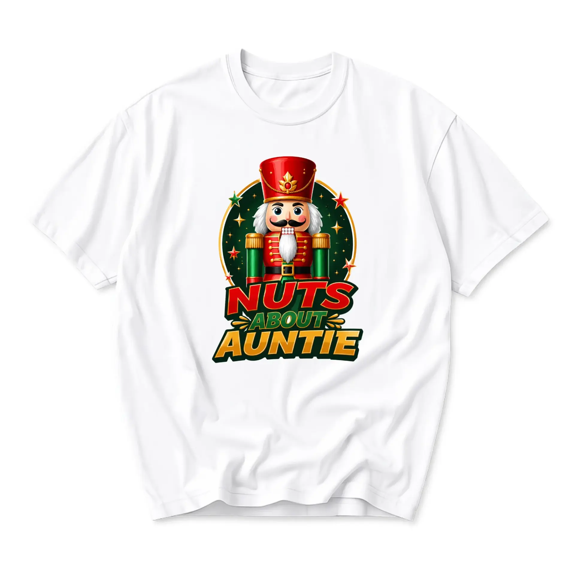 Funny Shirt Nuts About Auntie Nutcracker Graphic Tee Unisex Crew Neck Short Sleeve Casual Cotton Blend Holiday Apparel