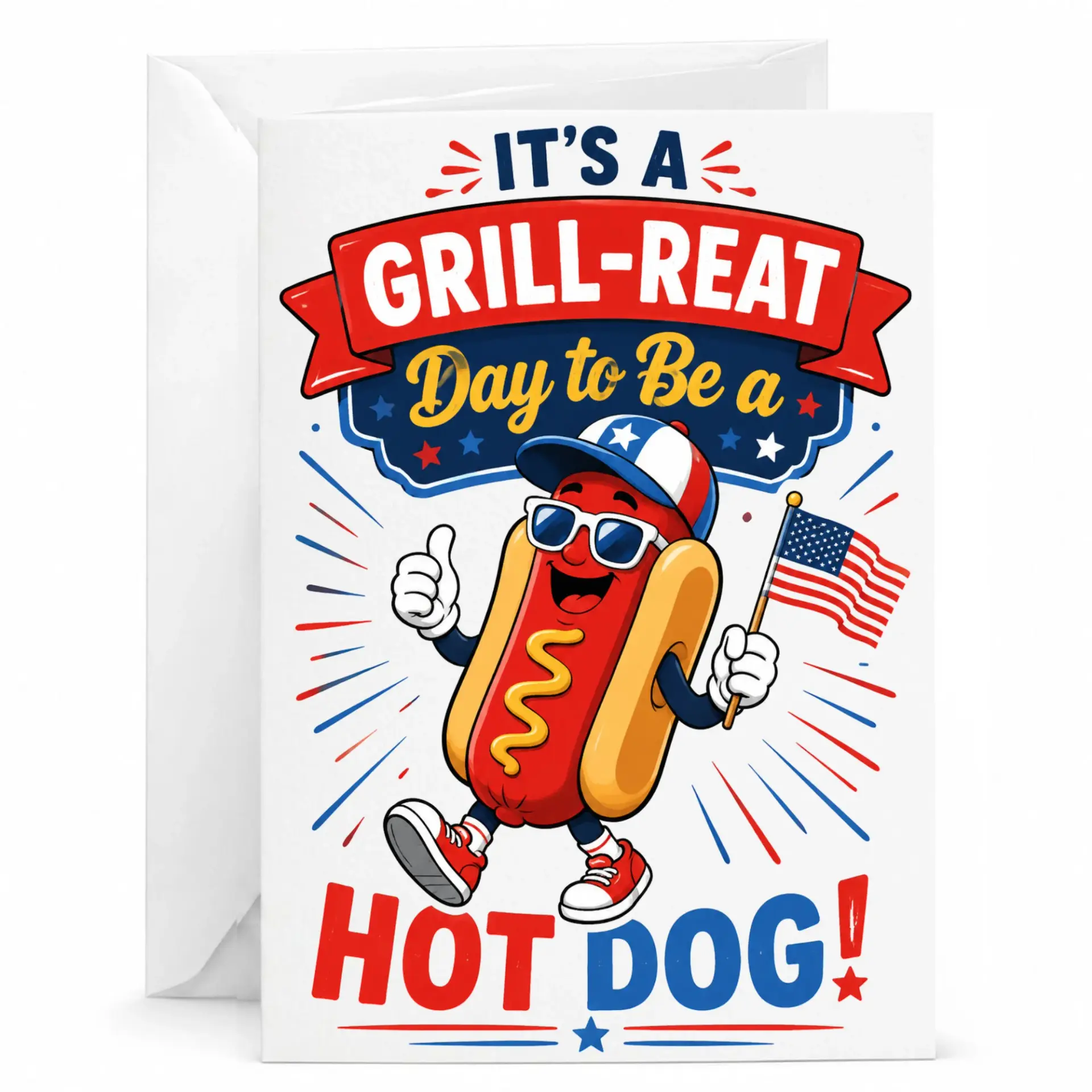 Funny Greeting Card It Is a Grill-Reat Day to Be a Featuring Enthusiastic Character Design for Summer Bbq Party