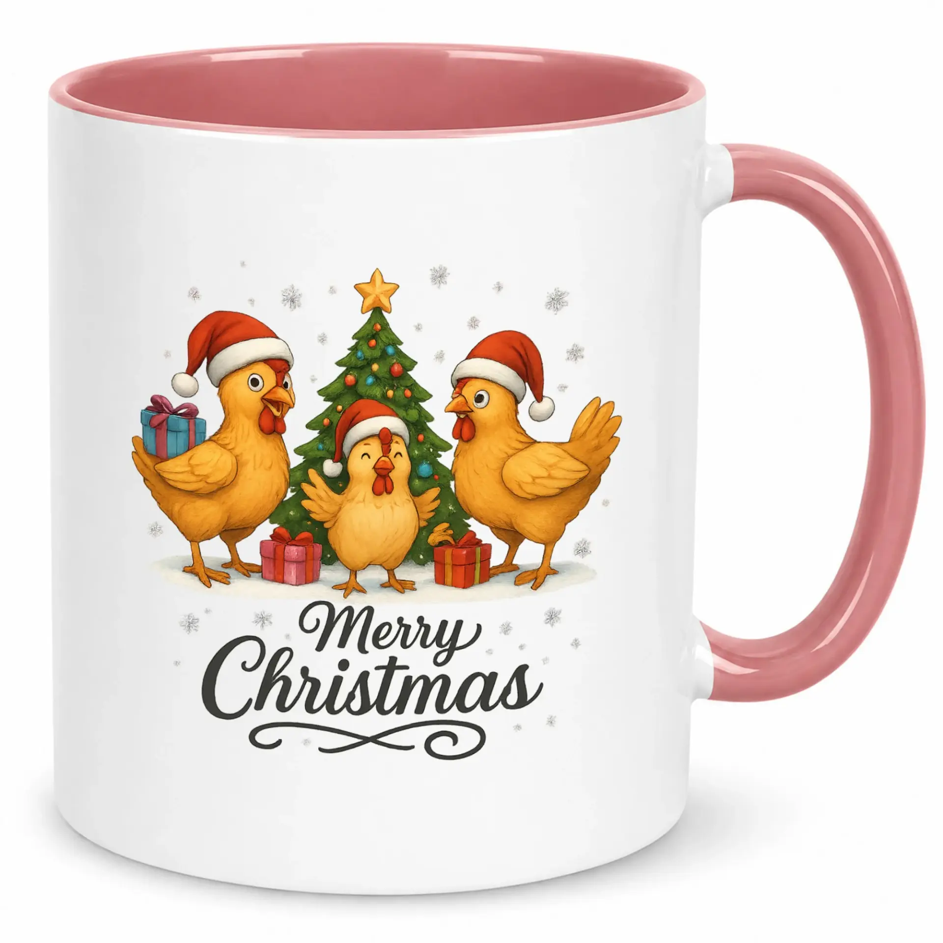 Christmas Chicken Family Ceramic Coffee Mug with Merry Christmas Design, Festive Holiday Drinkware for Home and Office