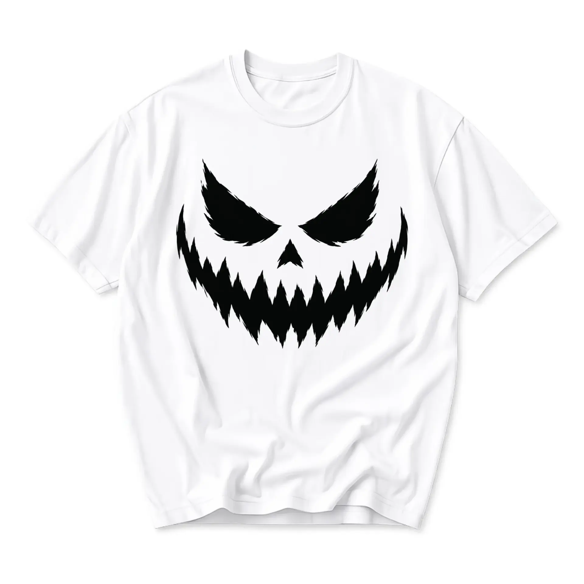 Graphic Tee Unisex Crew Neck T-Shirt Featuring Spooky Jack O Lantern Pumpkin Face Silhouette Print for Casual Wear
