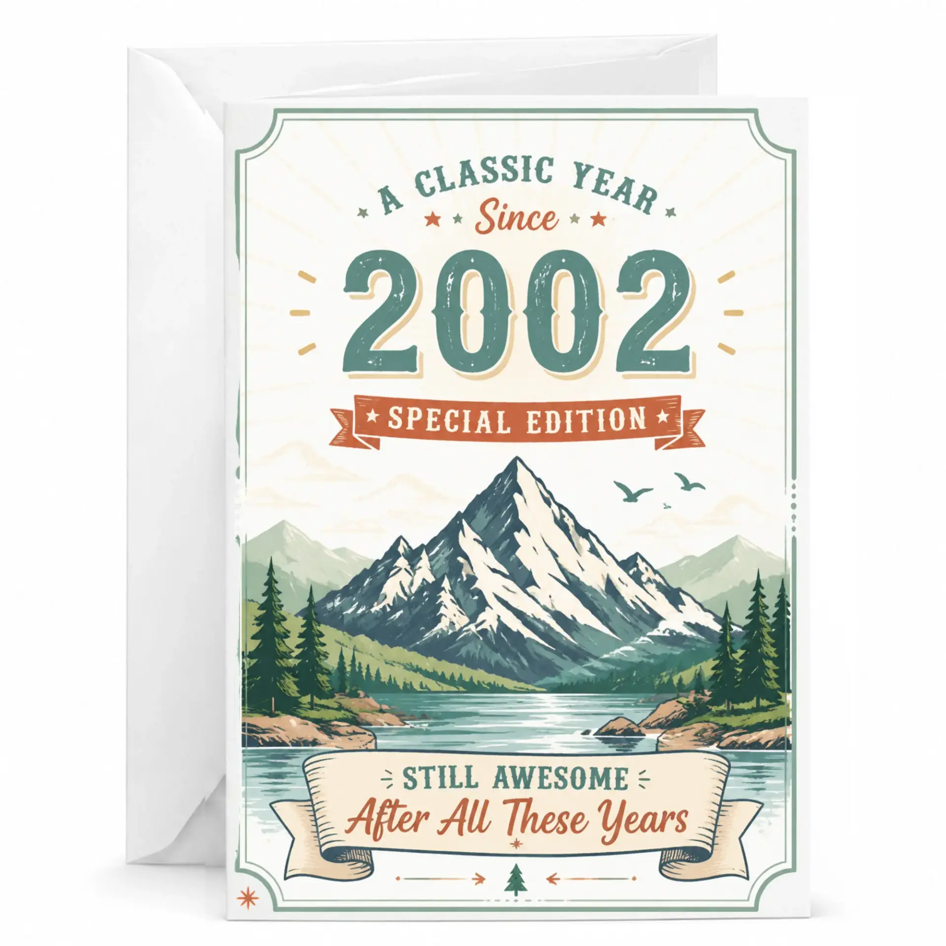Birthday Card a Classic Year Since 2002 Special Edition Vintage Mountain Landscape Greeting Card with Envelope