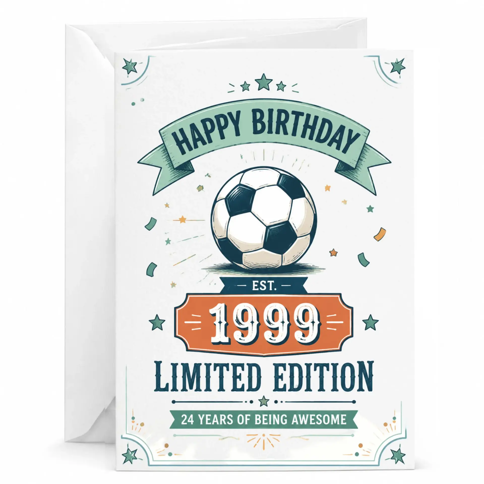 Birthday Card Soccer Theme 24th Birthday Gift Vintage Limited Edition Design 1999 for Sports Fans 5x7 Greeting Card