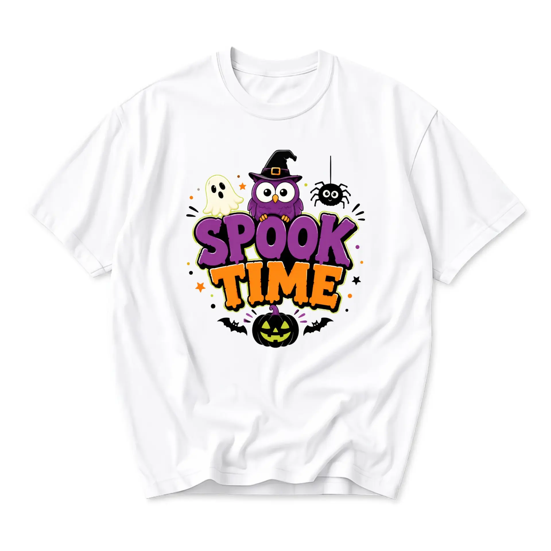 Funny Shirt Spook Time Halloween Graphic Tee Unisex Crew Neck Short Sleeve Casual Cotton Blend Top for Holiday Apparel