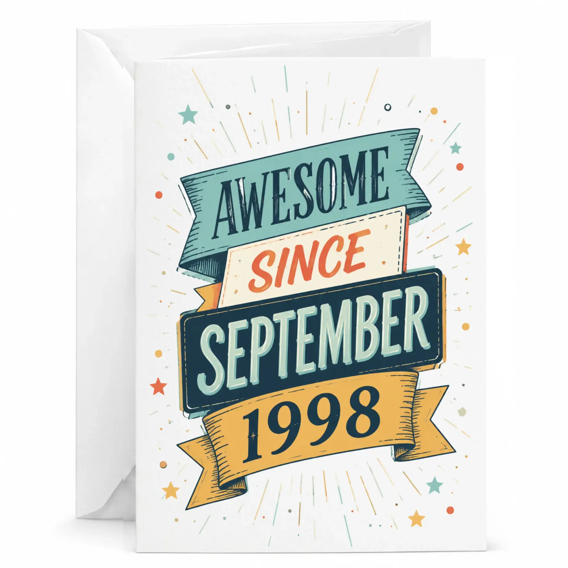 Birthday Greeting Card Awesome Since September 1998 Vintage Style Retro Design for Birth Month Year Celebration 5x7 Inch