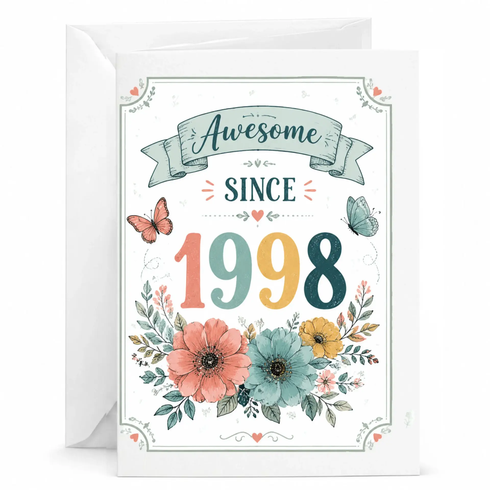 Birthday Card Awesome Since 1998 Floral Butterfly Design for Milestone Celebration and Anniversary Greeting