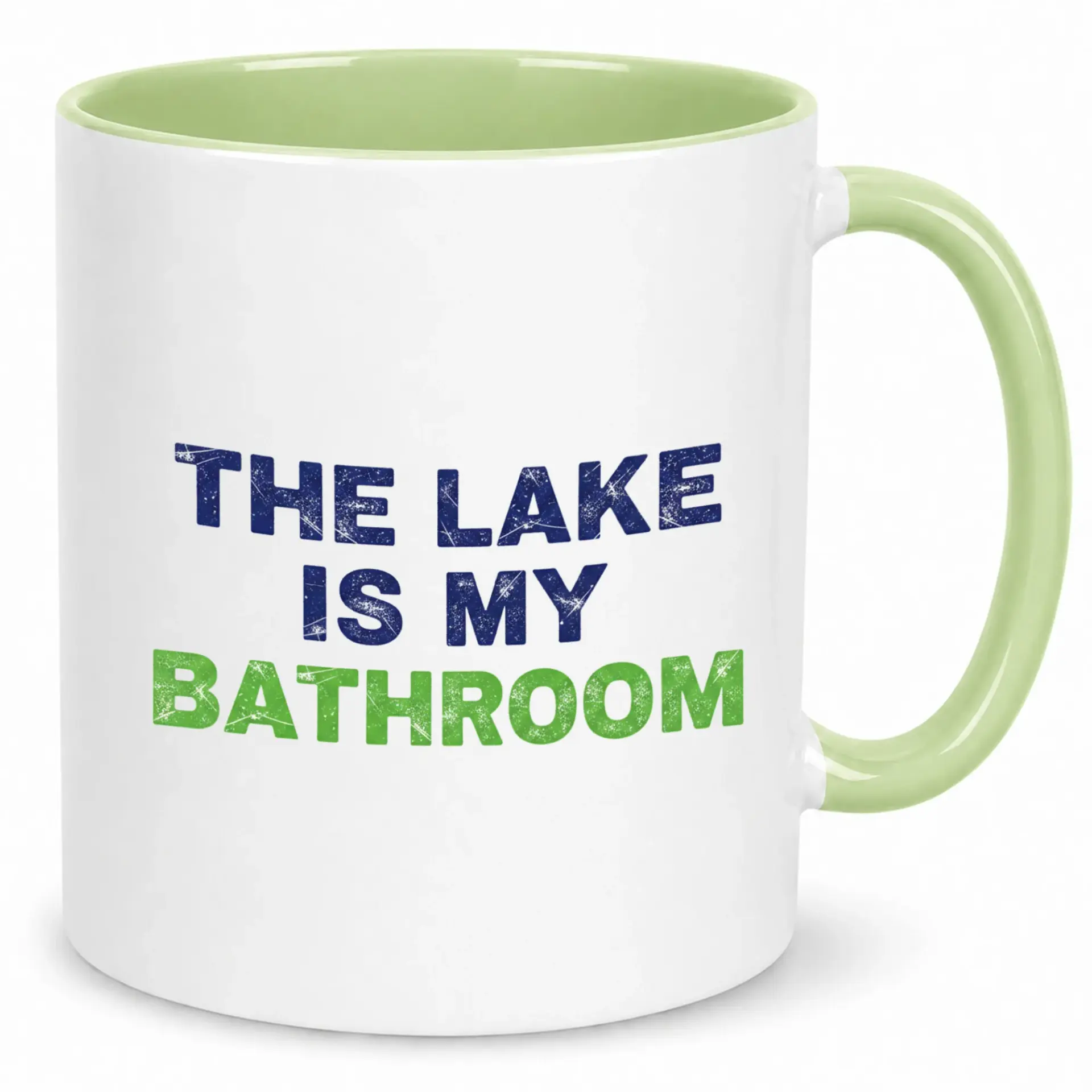 Funny Lake Humor Coffee Mug with Distressed Text Design, Sarcastic Outdoor Enthusiast White Ceramic Tea Cup Gift Idea