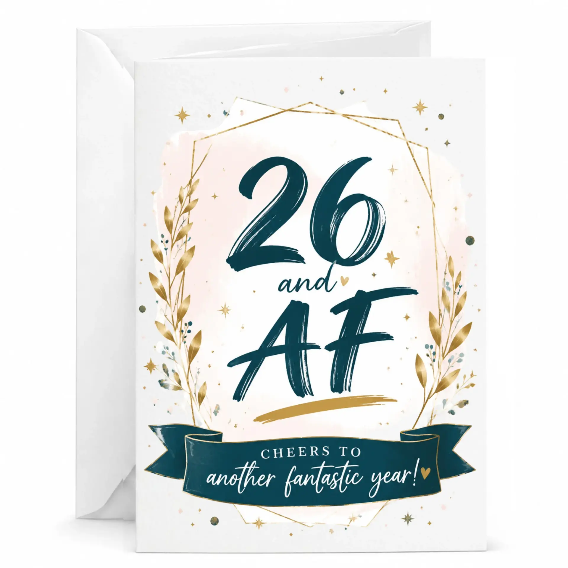 Birthday Card 26 and Af Funny Greeting Card for Milestone Birthday Cheers to Another Fantastic Year Floral Gold Design