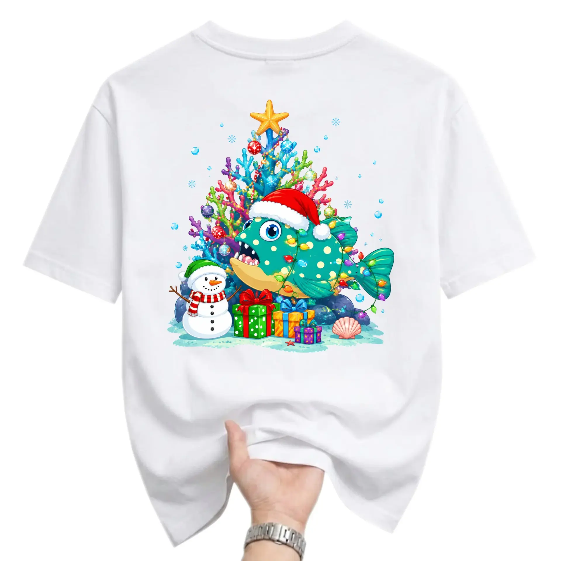 Funny Shirt Tropical Underwater Christmas Tree Scene with Cute Spotted Fish