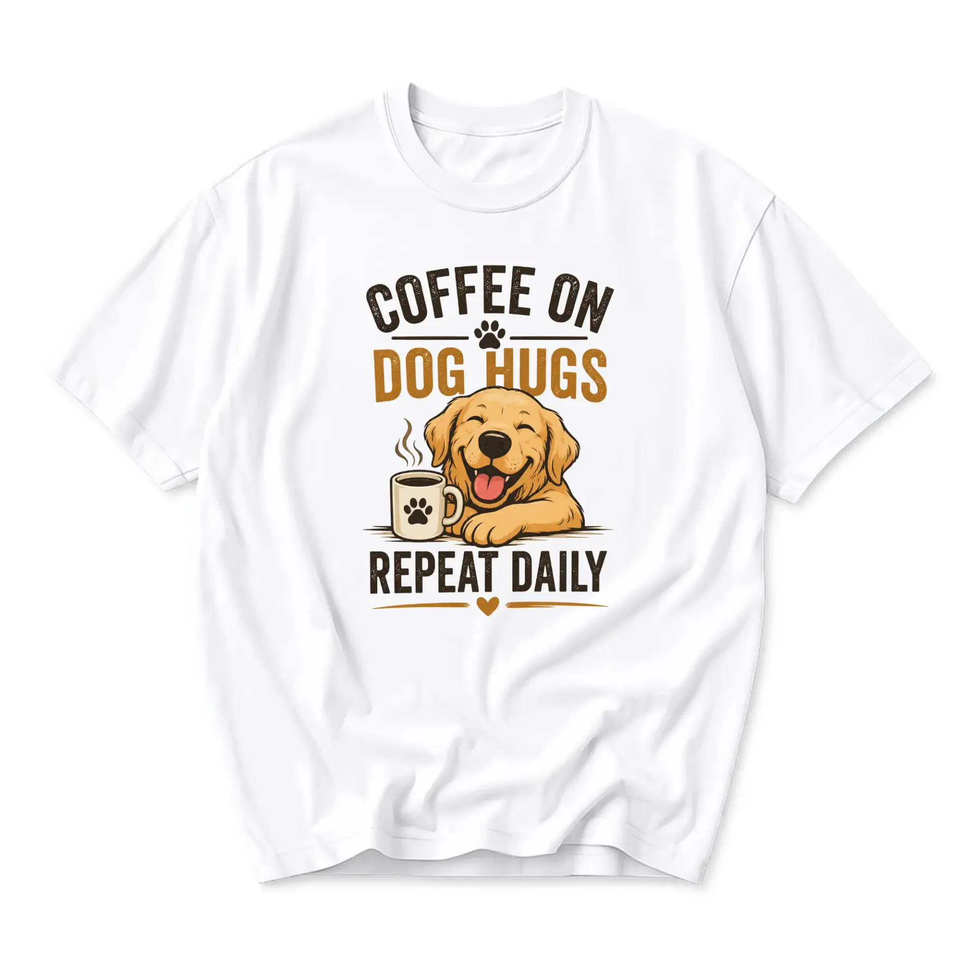 T-shirt Graphic Tee Coffee on Dog Hugs Repeat Daily Illustration Casual