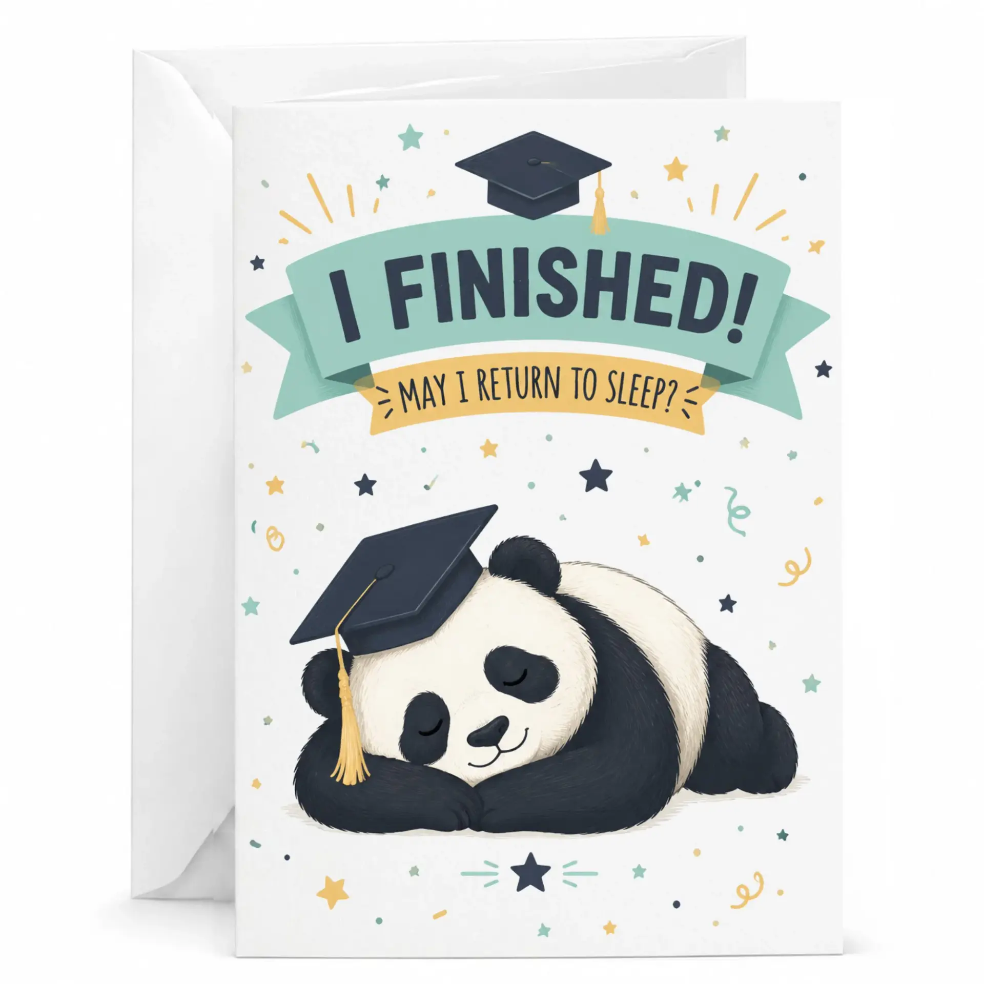 Funny Graduation Card for Achievement Cute Sleeping Panda Design with Cap Congratulations Greeting
