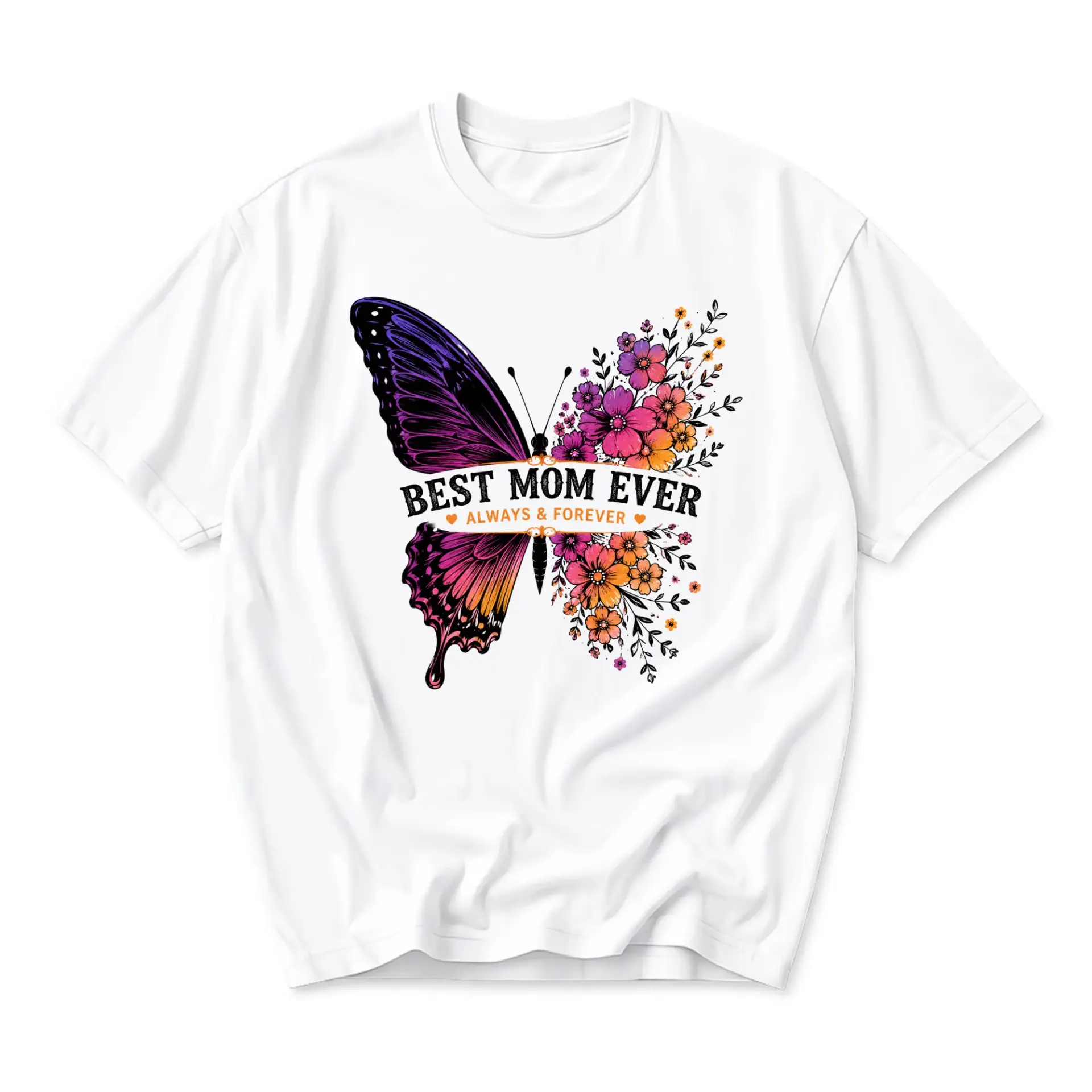 Graphic Tee Best Mom Ever Butterfly Floral Print Unisex Crew Neck Casual Everyday Short Sleeve Cotton Blend T-Shirt