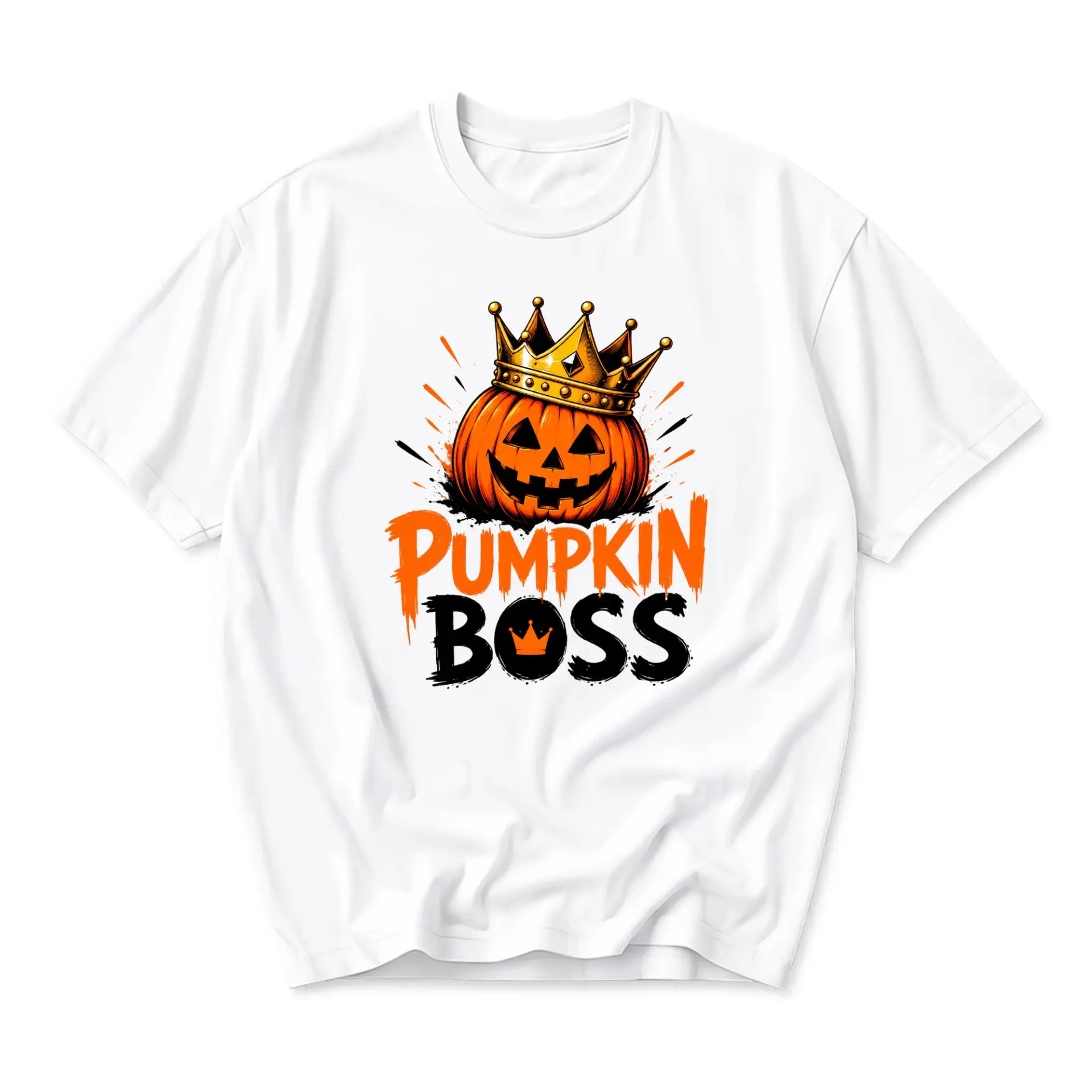 Graphic Tee Pumpkin Boss Crown Illustration Unisex Casual Crew Neck T-Shirt for Seasonal Style and Everyday Wear