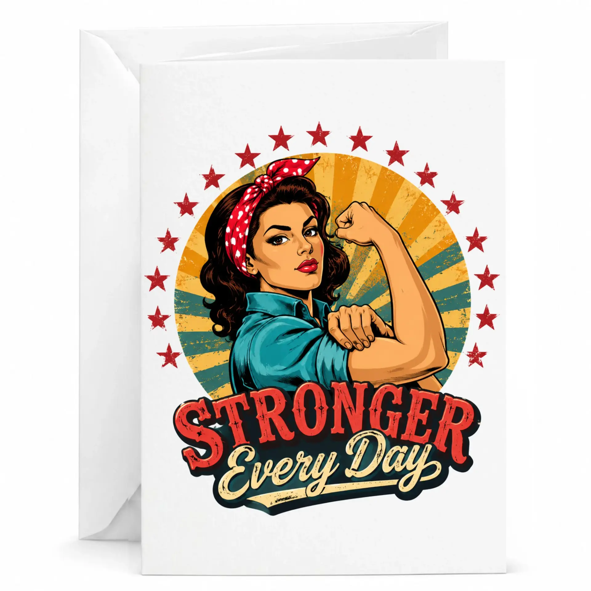 Inspirational Stronger Every Day Greeting Card Motivational Retro Style Empowering Message for Friends or Colleagues