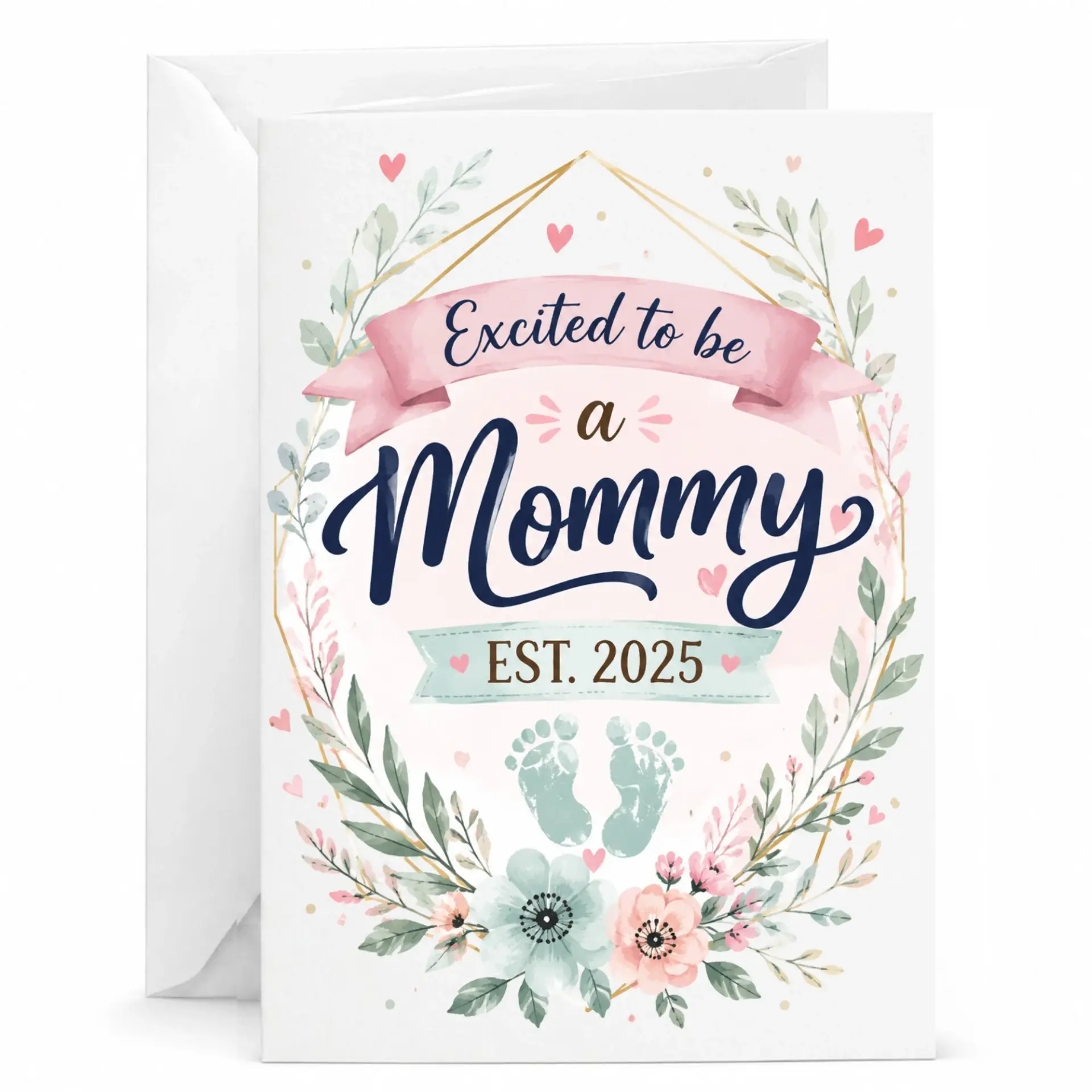 Greeting Card Excited to Be a Mommy Est 2025 Floral Announcement Card for New Parent Celebration and Keepsake Gift