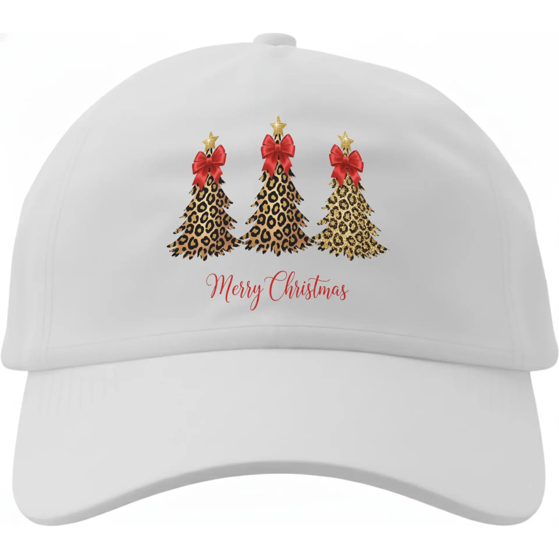 Baseball Cap Merry Christmas Leopard Print Pine Trees Holiday Festive Cotton Hat Adjustable Strap for Men and Women