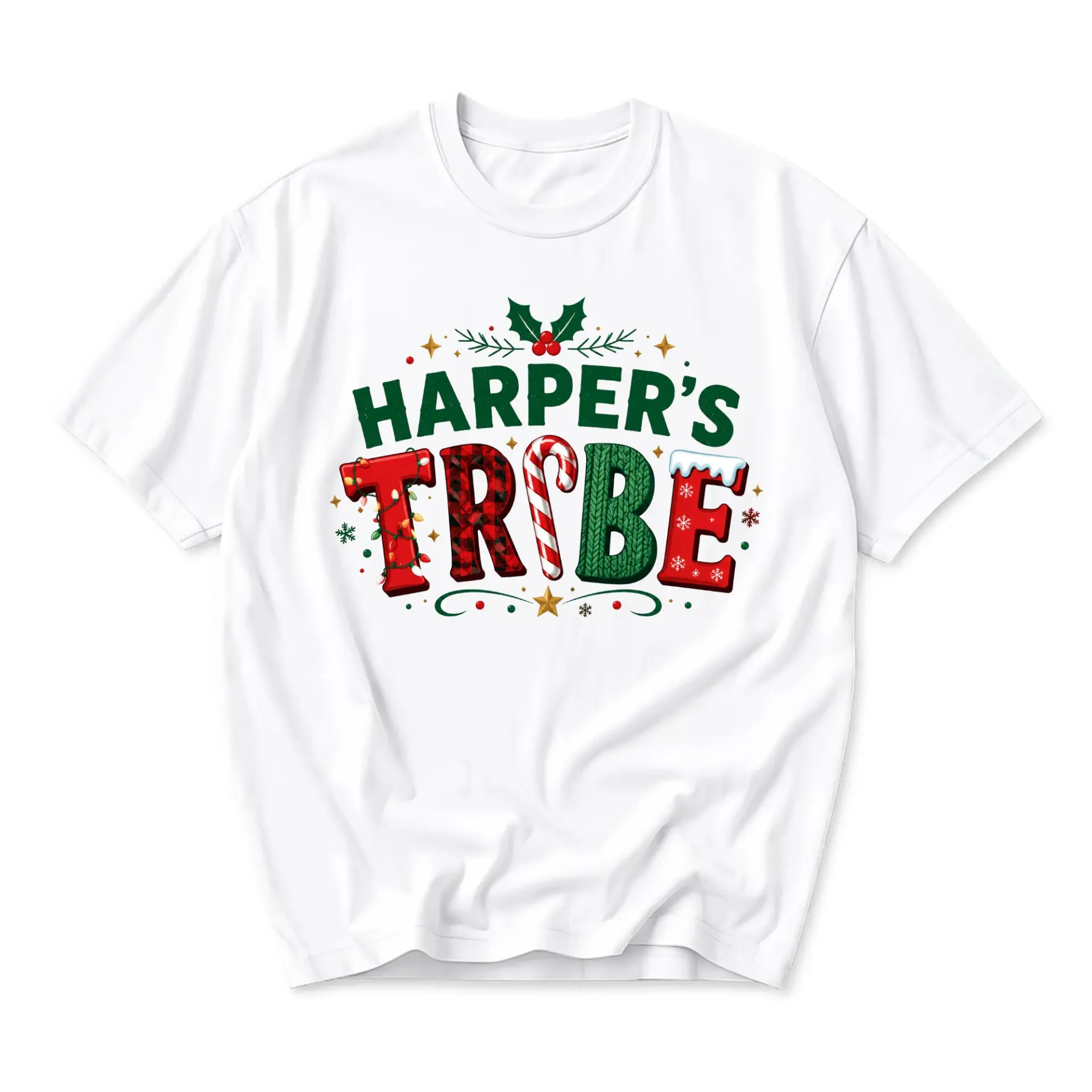 Graphic Tee Harper's Tribe Christmas Holiday Shirt Festive Unisex Crew Neck Apparel for Winter Seasonal Gatherings