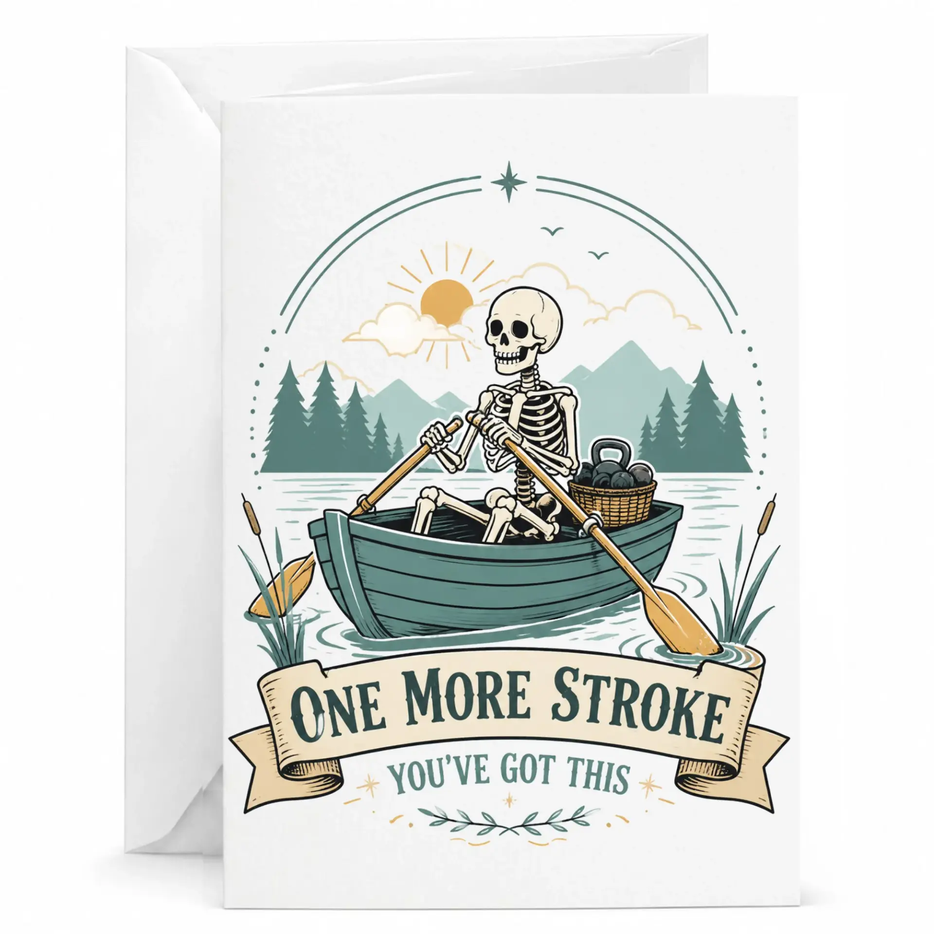 Funny Encouragement Greeting Card Skeleton Rowing Boat Motivation Quote Stroke You Got This Stationery