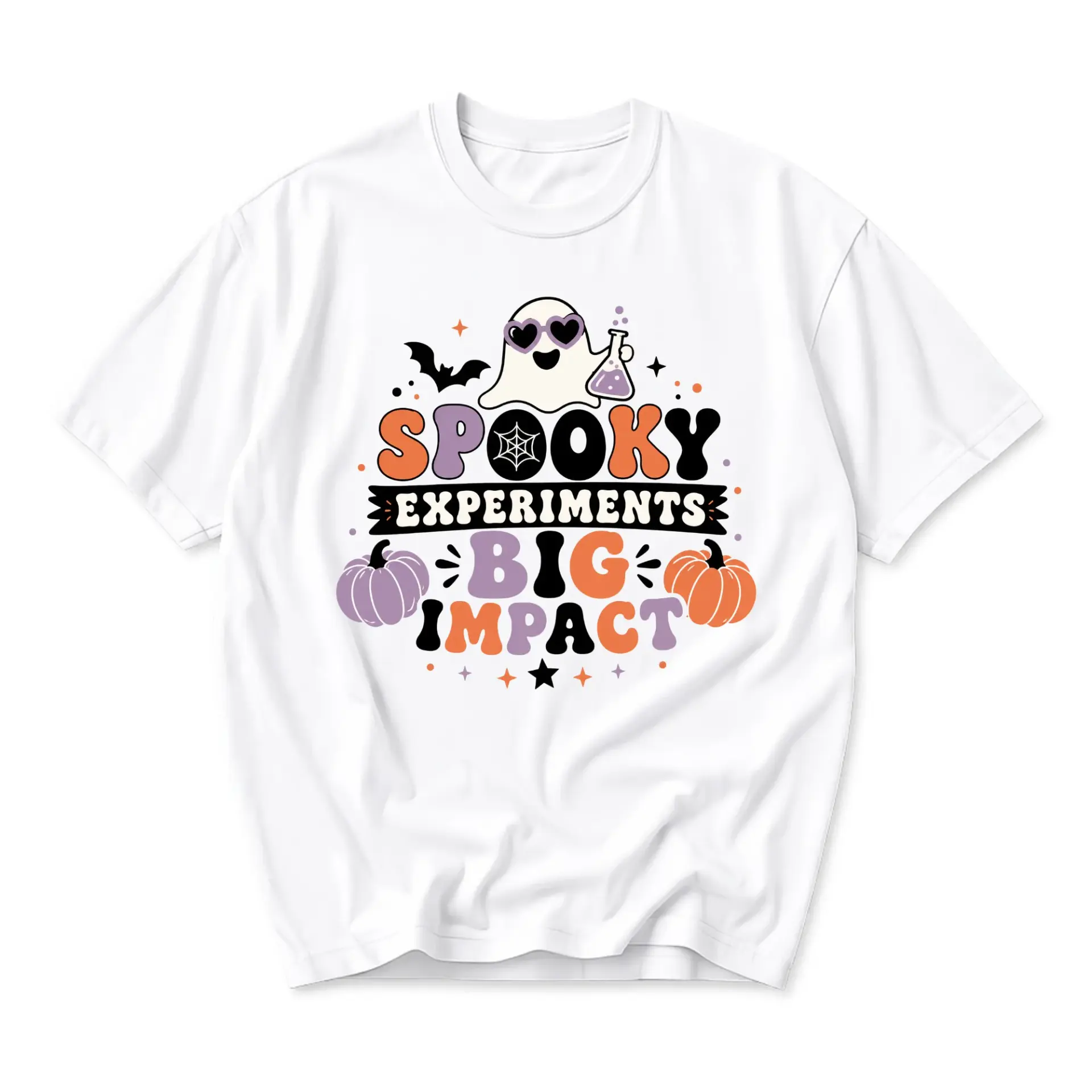 Funny Shirt Spooky Experiments Big Impact Graphic Tee Retro Seasonal Halloween Casual Unisex Crew Neck T-Shirt
